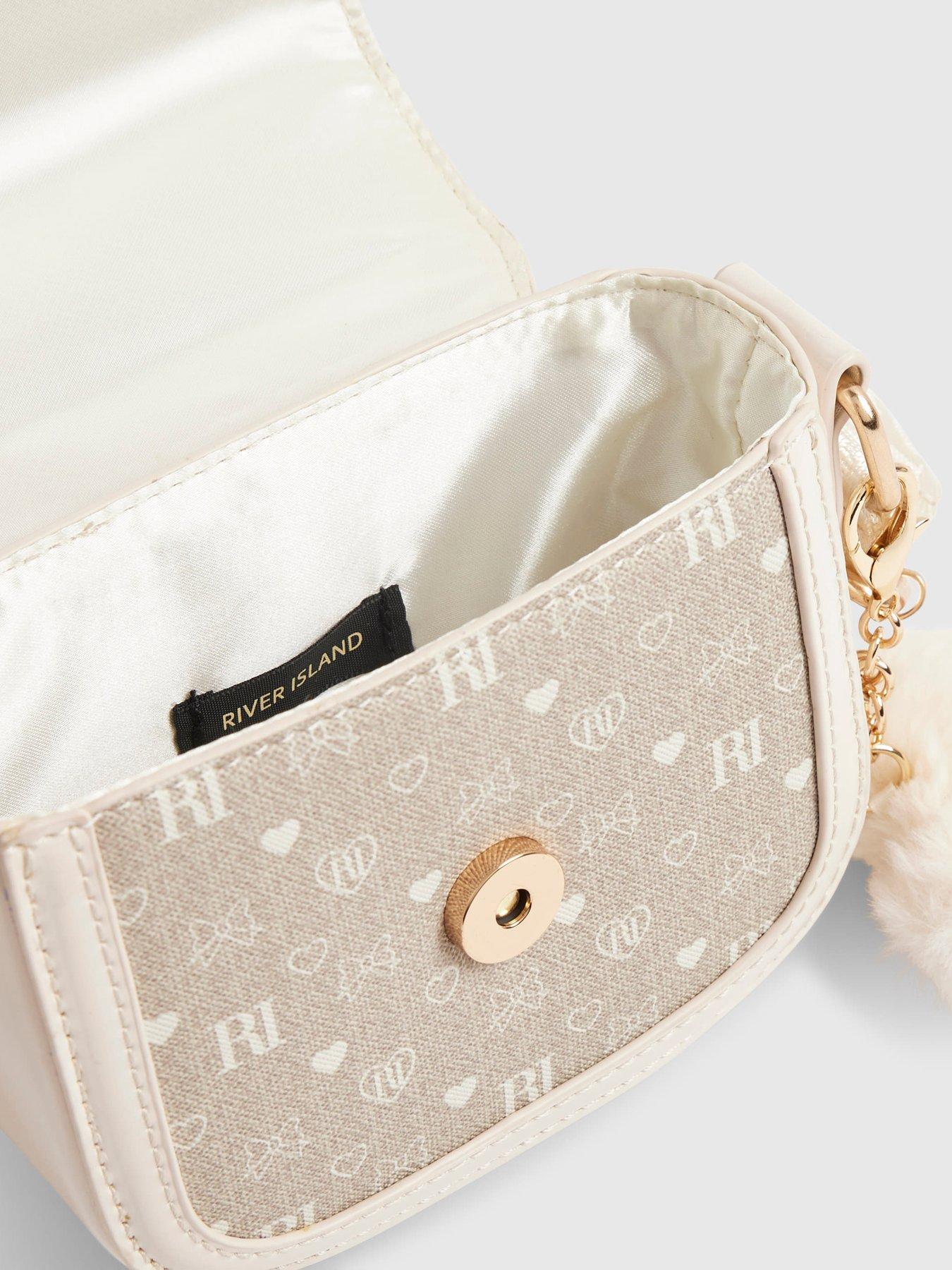 Image 4 of 5 of River Island Monogram Crossbody Bag - Cream