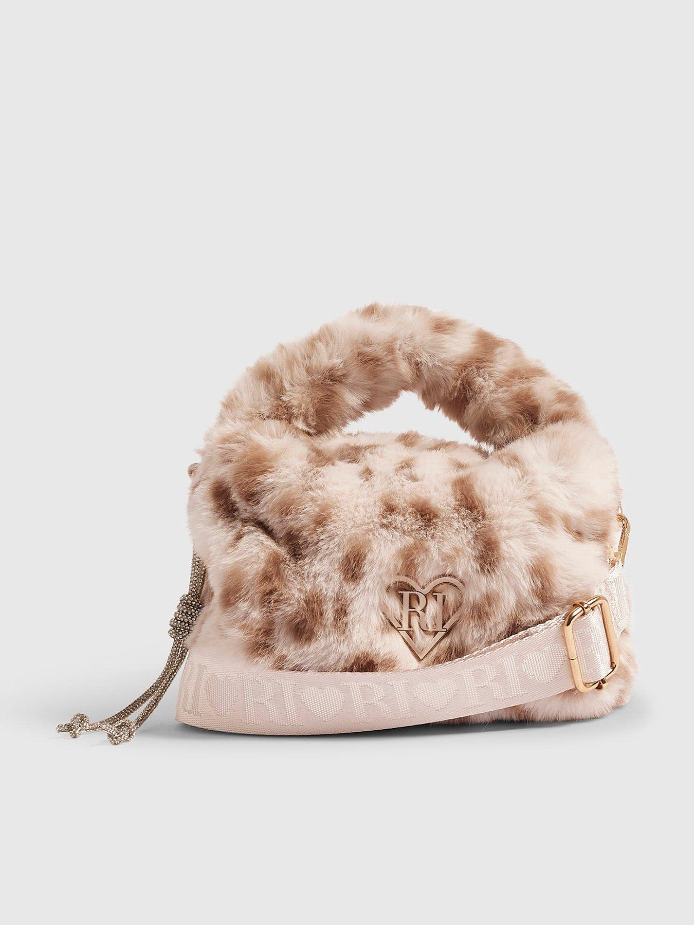 River Island Girls Leopard Faux Fur Crossbody Bag - Cream