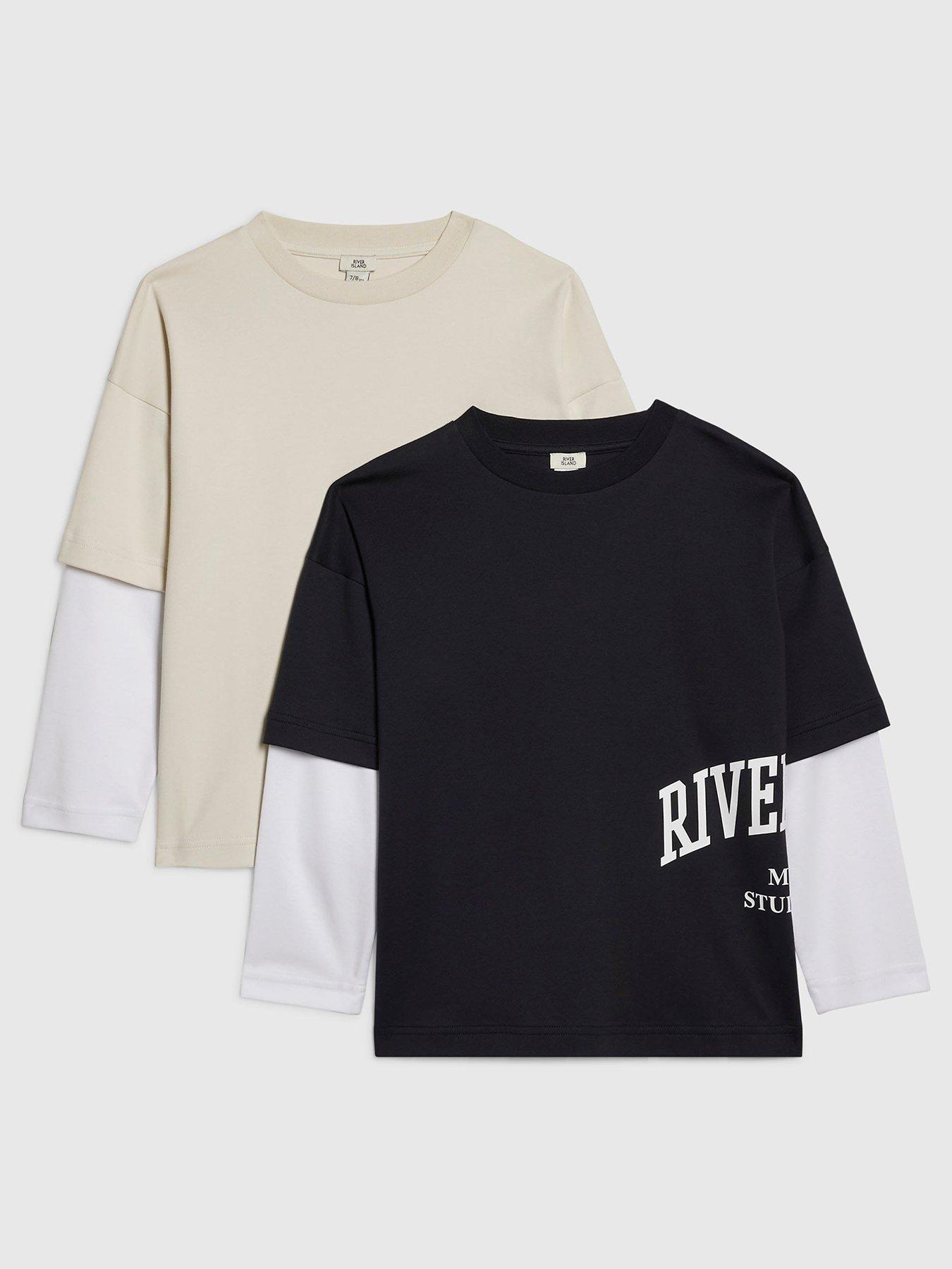 Image 1 of 4 of River Island Boys Ri Double Layer T-shirt Pack Of 2 - Beige