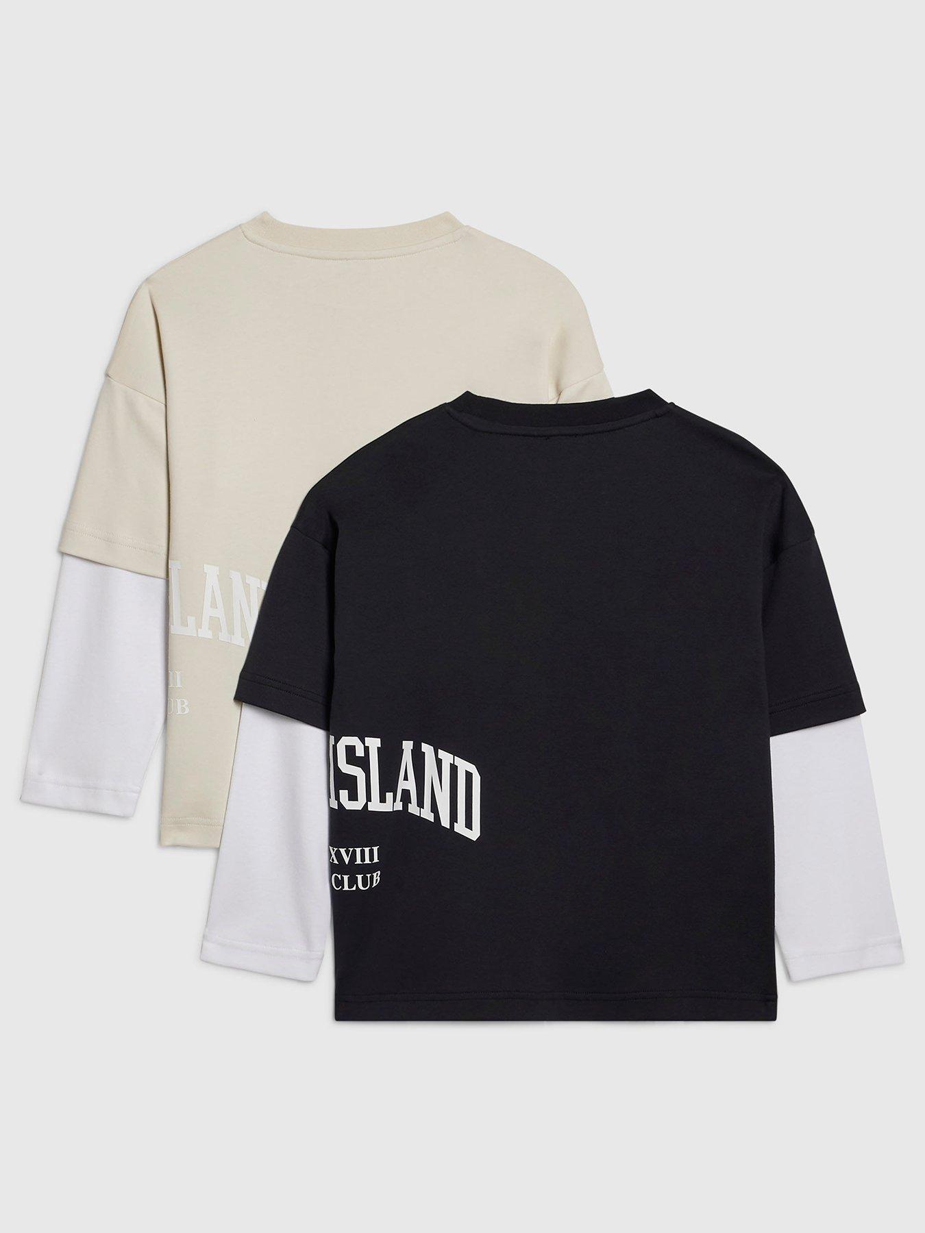 Image 2 of 4 of River Island Boys Ri Double Layer T-shirt Pack Of 2 - Beige