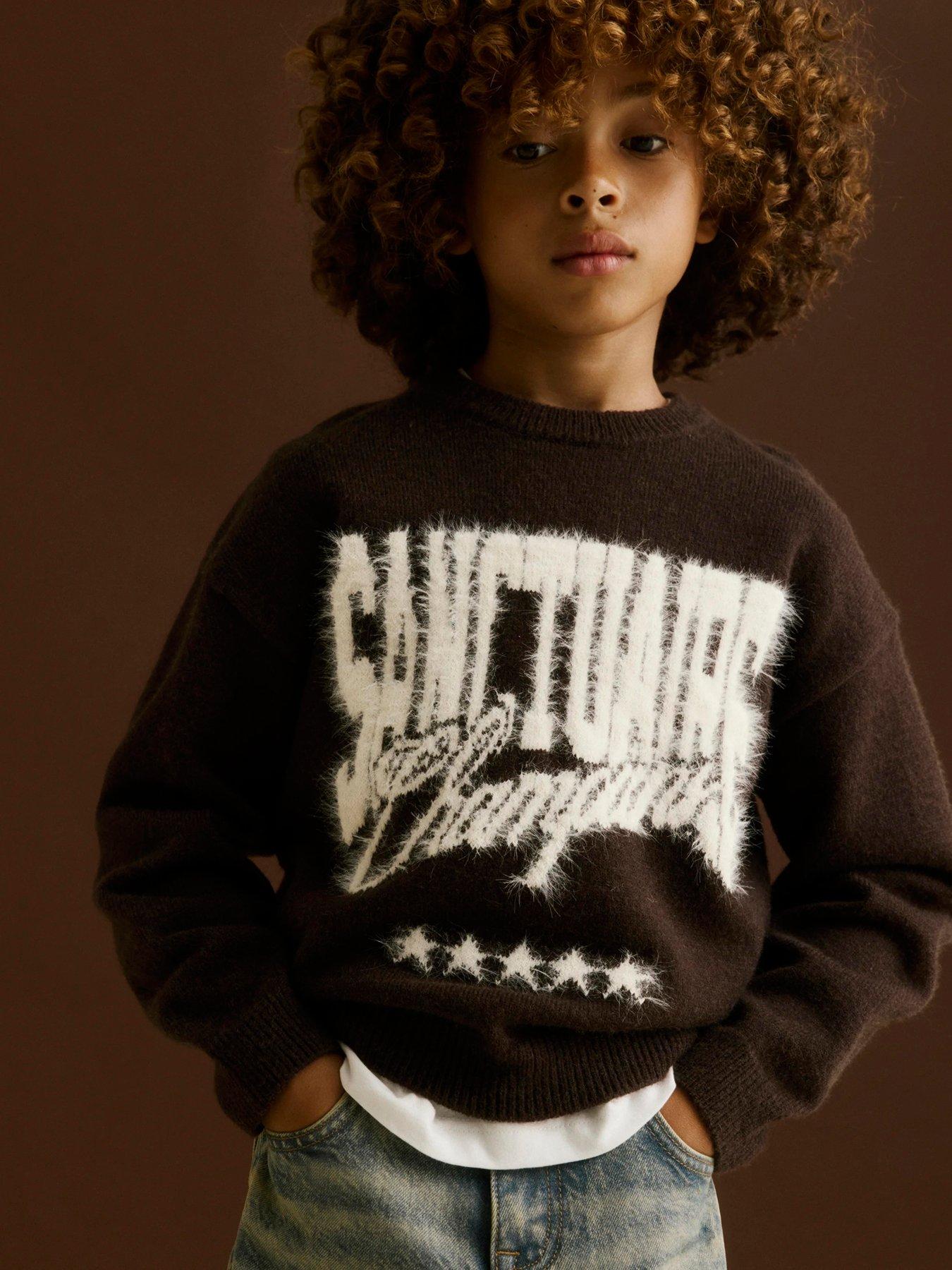 River Island Boys Fluffy Sanctuaire Slogan Soft Knit Jumper - Brown