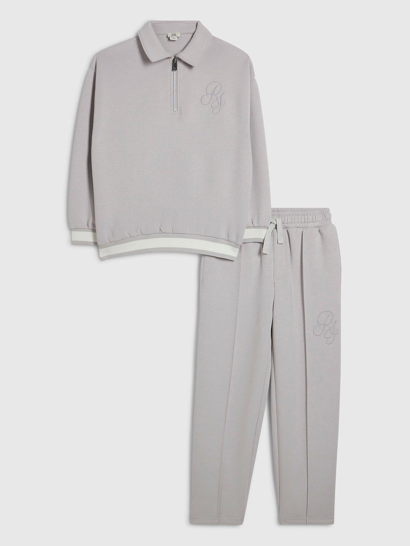 Image 1 of 5 of River Island Boys Premium Rugby Shirt Set - Grey