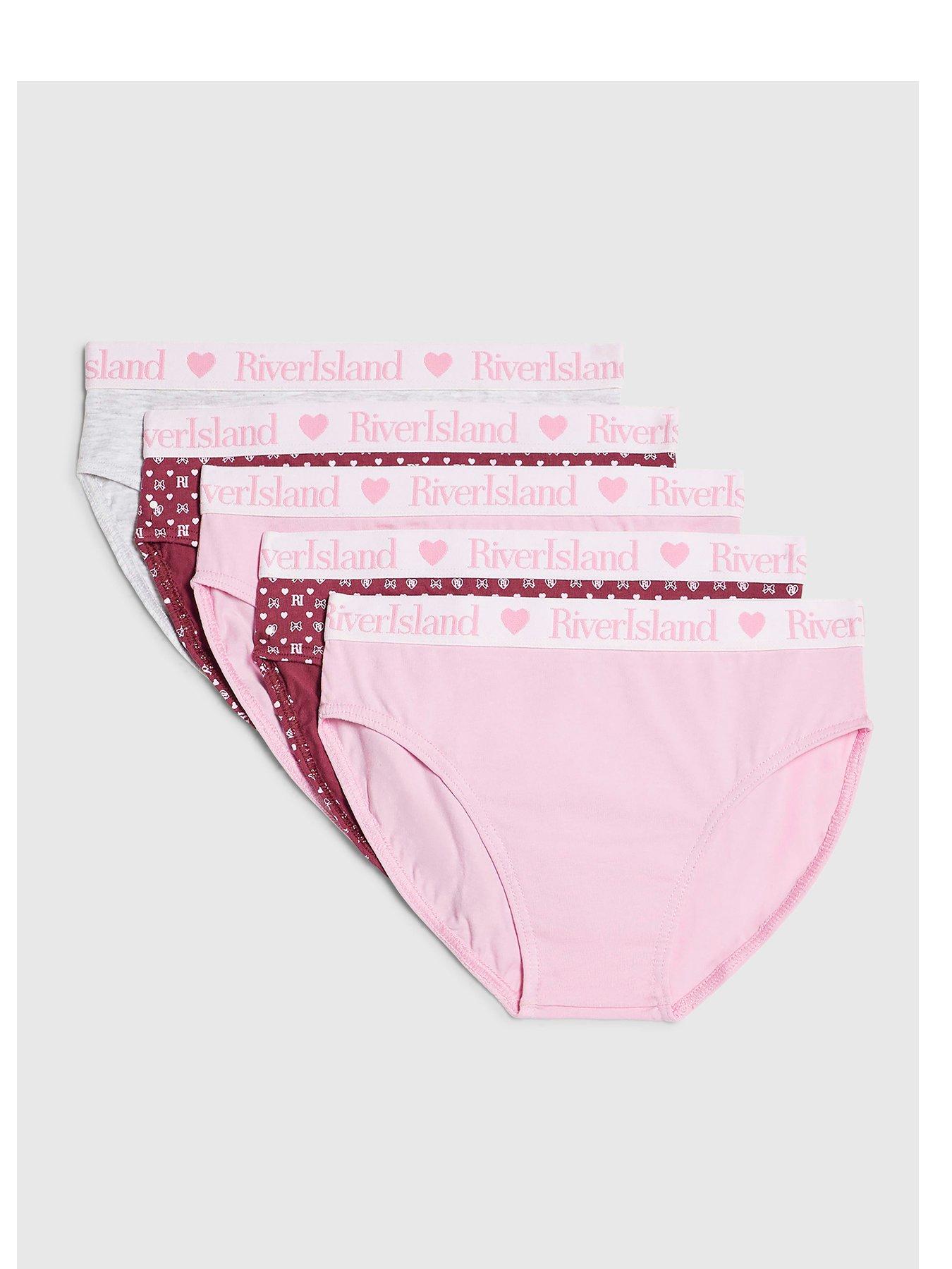 River Island Girls Ri Monogram Pack Of 5 Briefs - Burgundy in Red