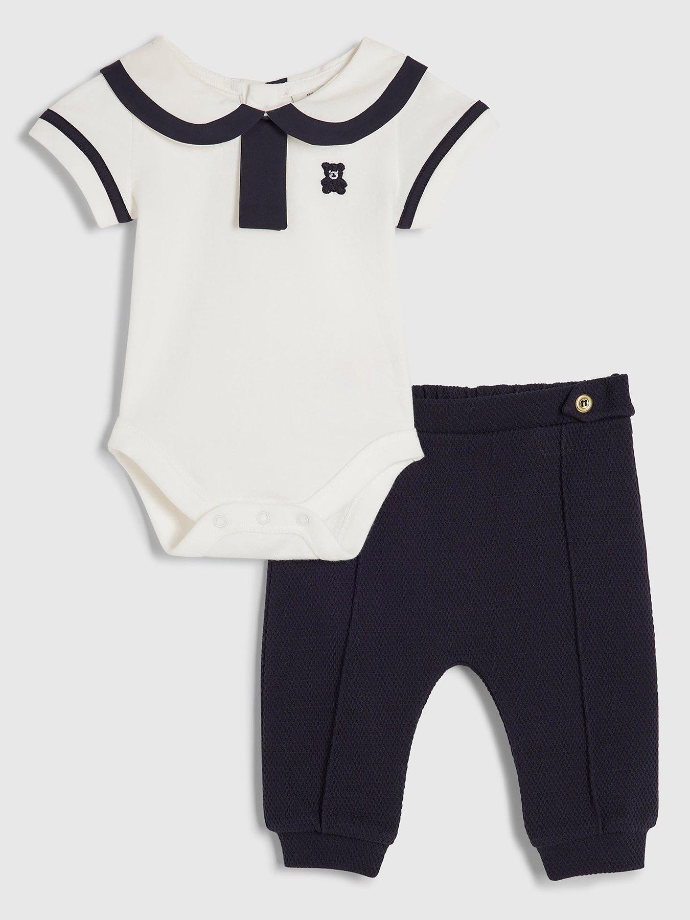 River Island Baby Baby Boys Sailor Tie Bear Top Set - Navy