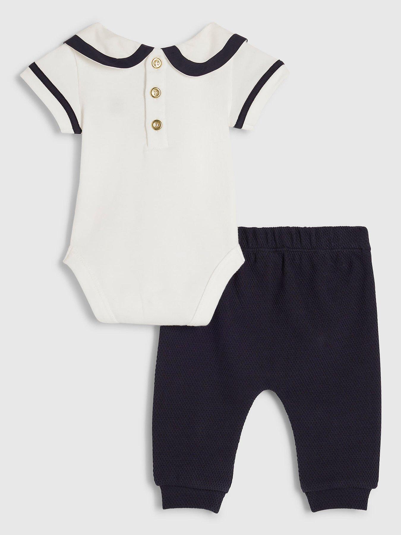 Image 2 of 5 of River Island Baby Boys Sailor Tie Bear Top Set - Navy