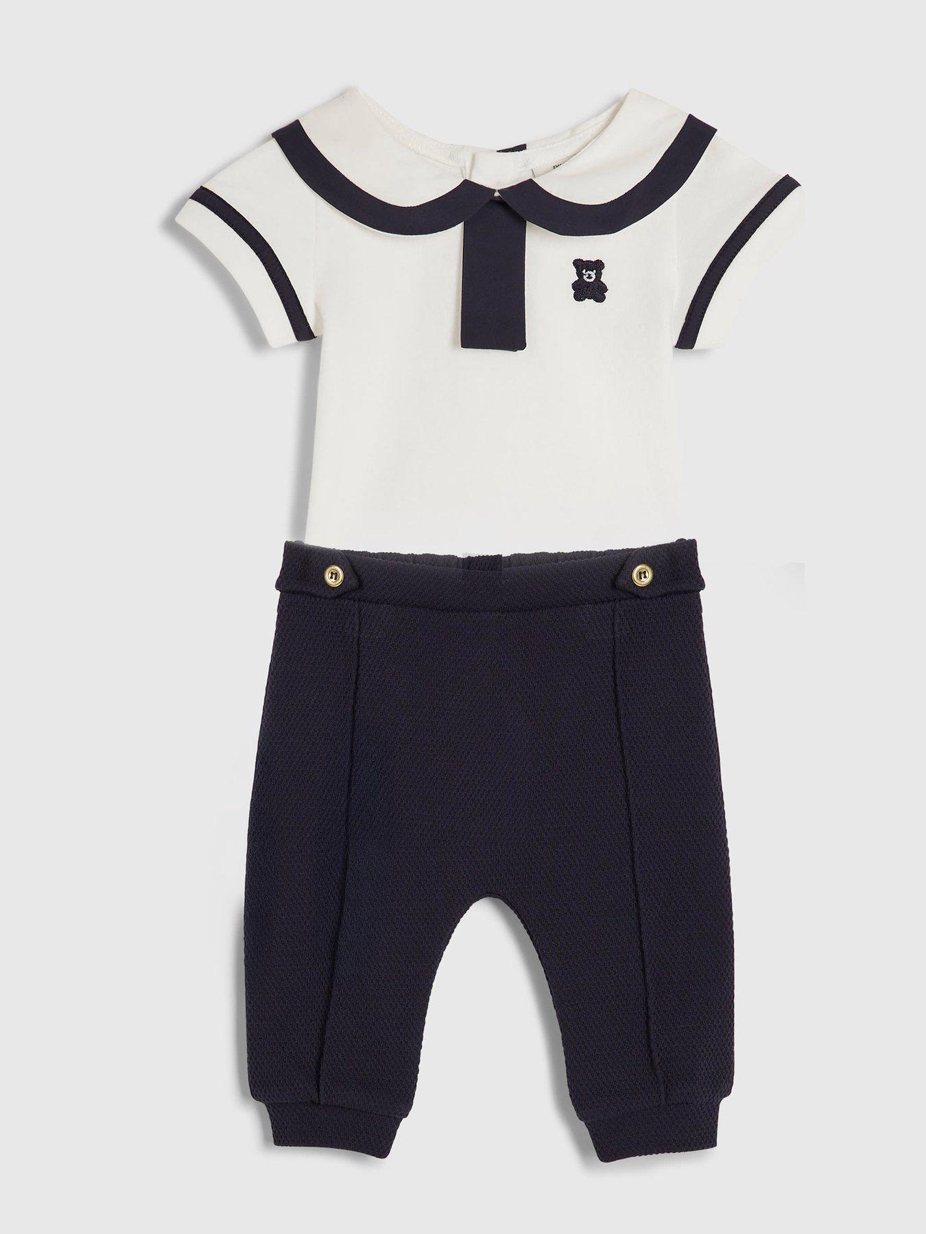 Image 3 of 5 of River Island Baby Boys Sailor Tie Bear Top Set - Navy