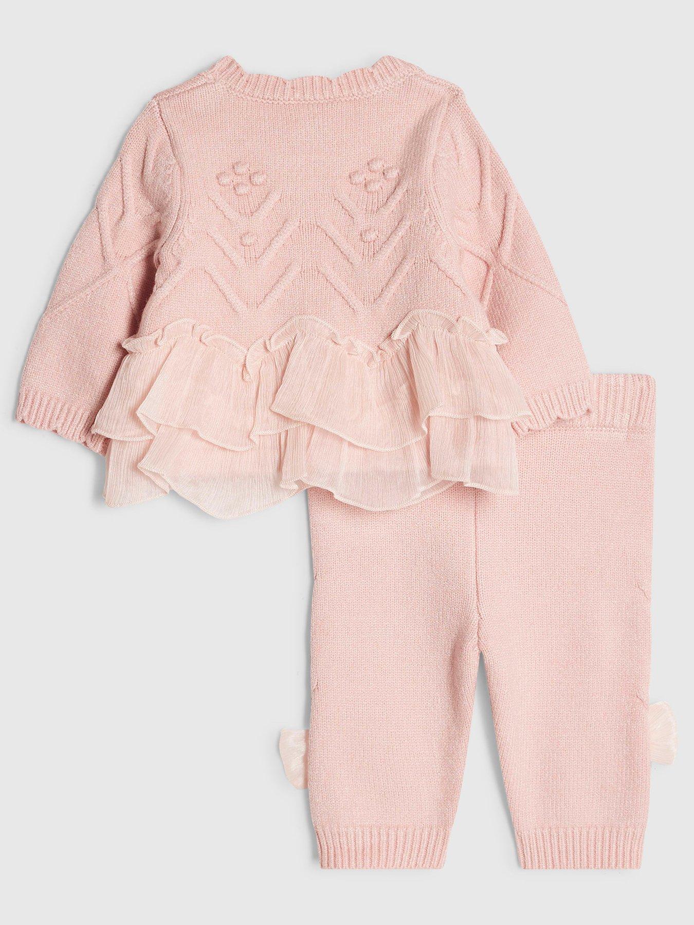 Image 2 of 5 of River Island Baby Baby Bow Tulle Knit Jumper Set - Pink
