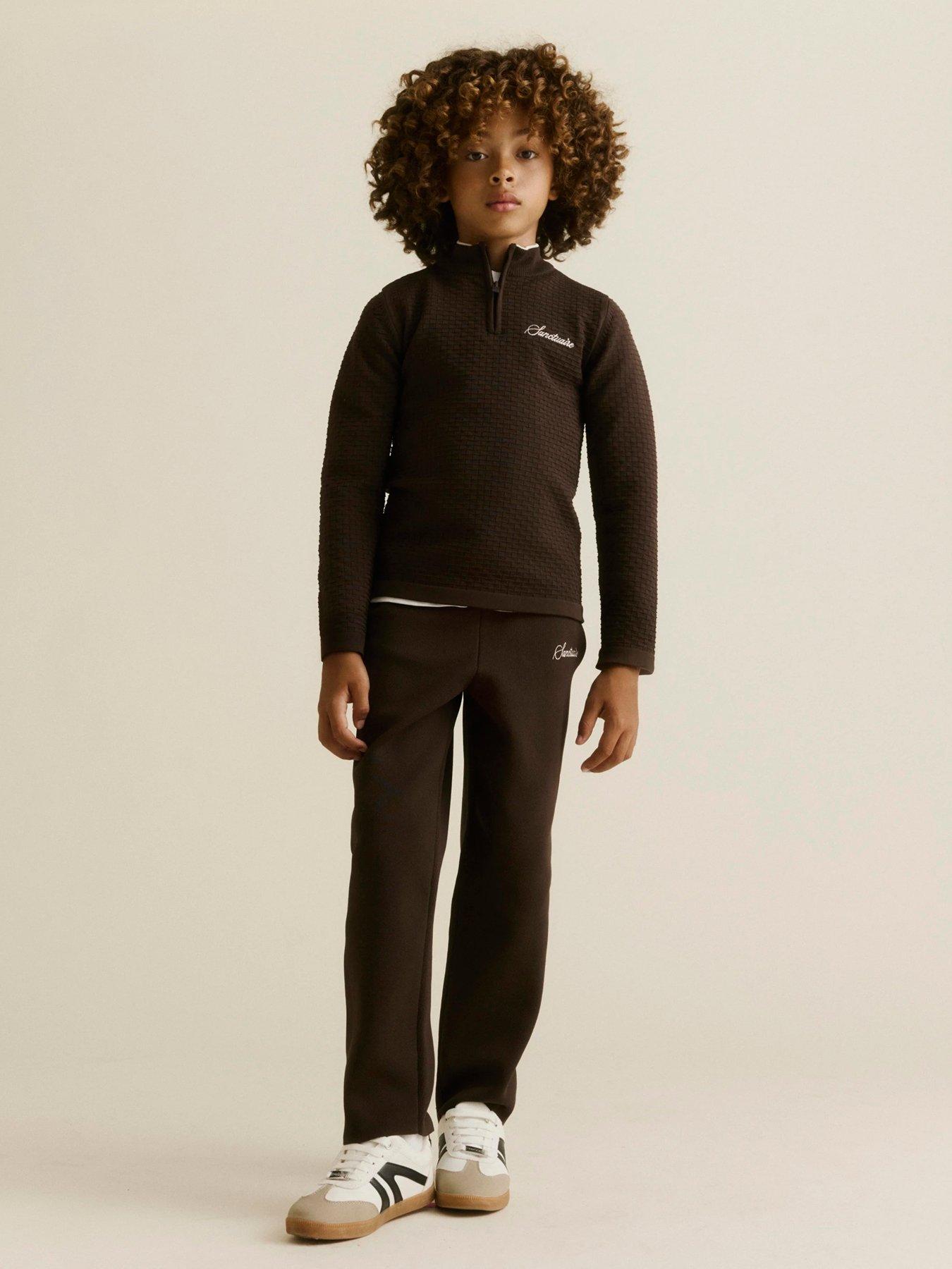 River Island Boys Textured Long Sleeve Top Set - Brown