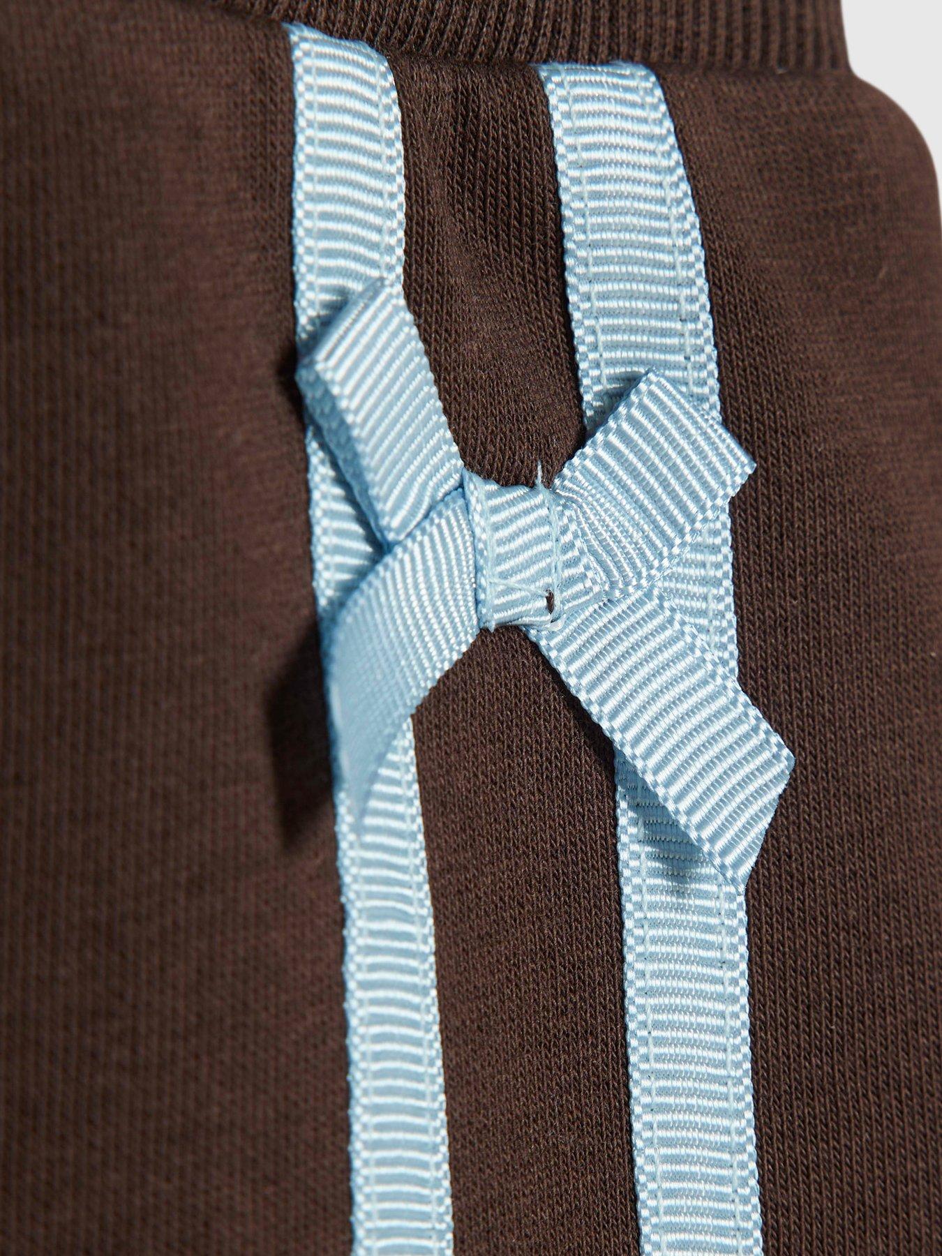 Image 5 of 5 of River Island Girls Bow Taped Wide Leg Joggers Set - Brown