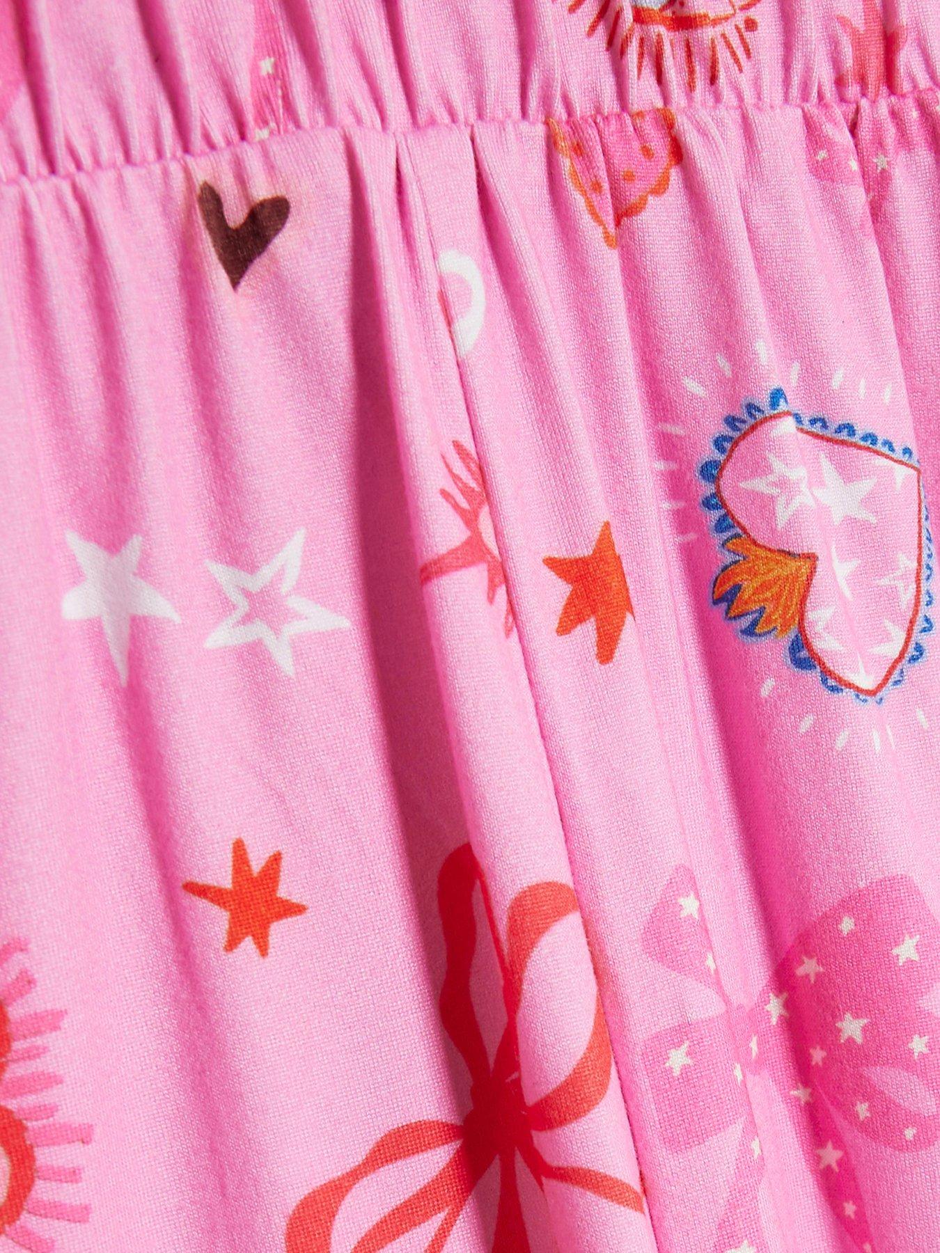 Image 2 of 3 of River Island Girl Cosmic Button Through Pyjama Set - Pink