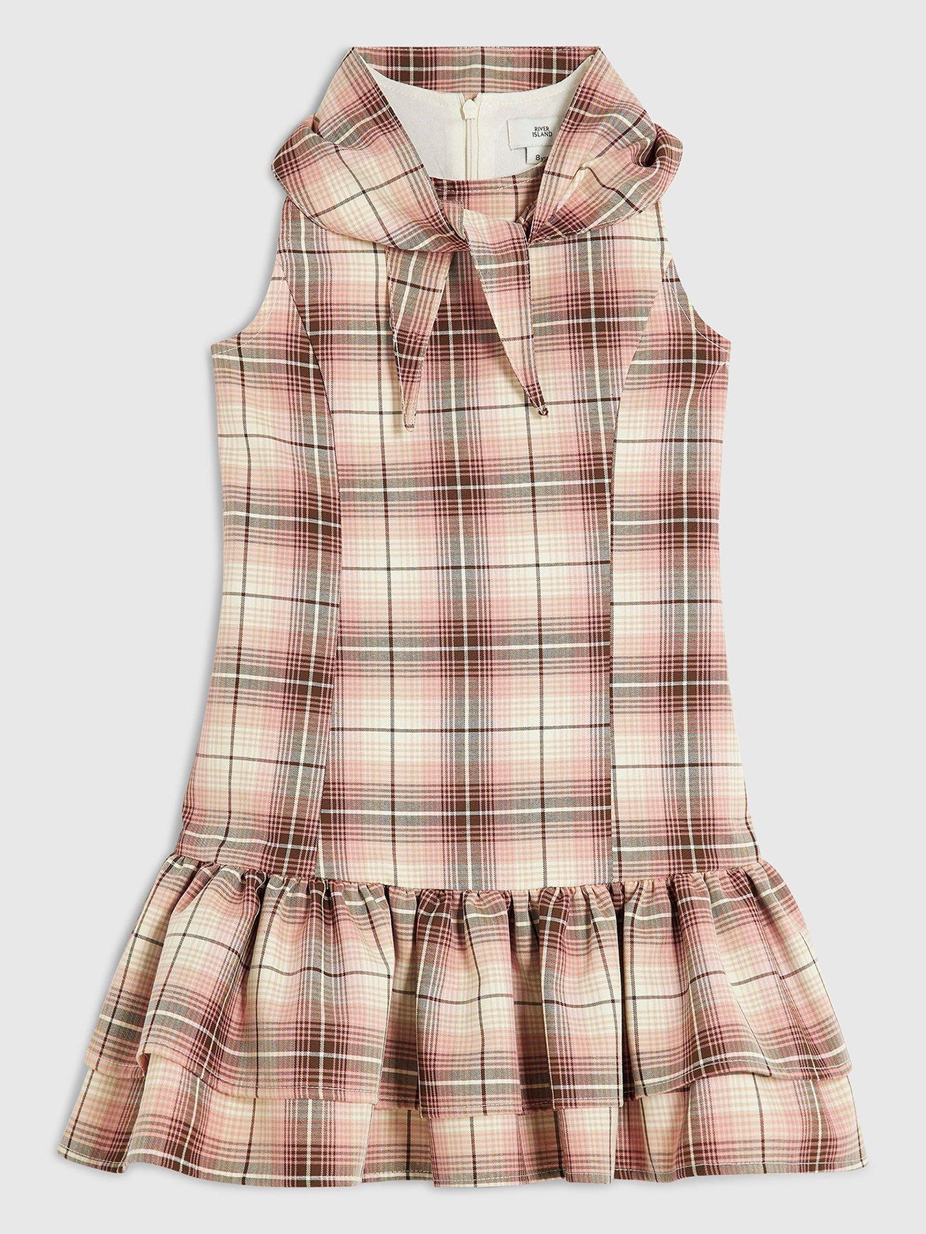 River Island Girls Check Dress And Scarf Set - Pink