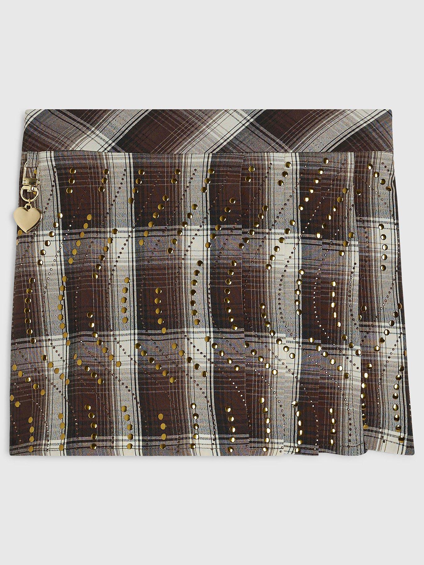 Image 1 of 3 of River Island Girls Check Stud Skort - Brown