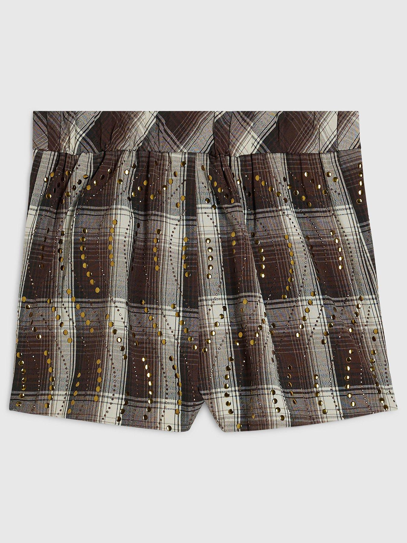 Image 2 of 3 of River Island Girls Check Stud Skort - Brown