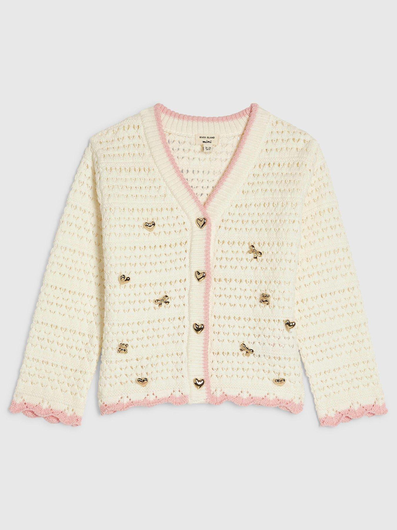 River Island Mini Crochet Knit Charm Cardigan - Cream
