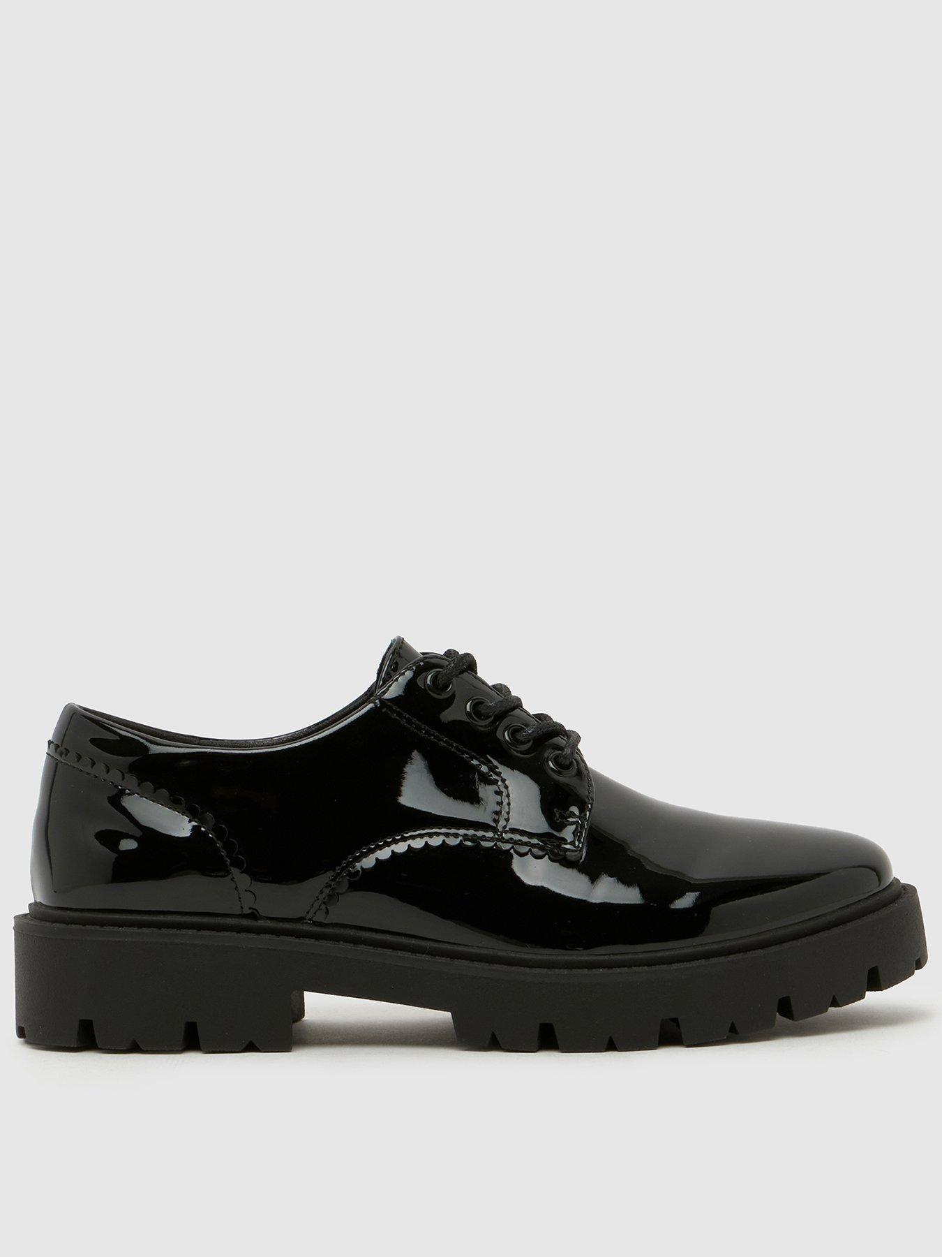 Schuh Patent Lace-Up Shoes with Chunky Heel - Black