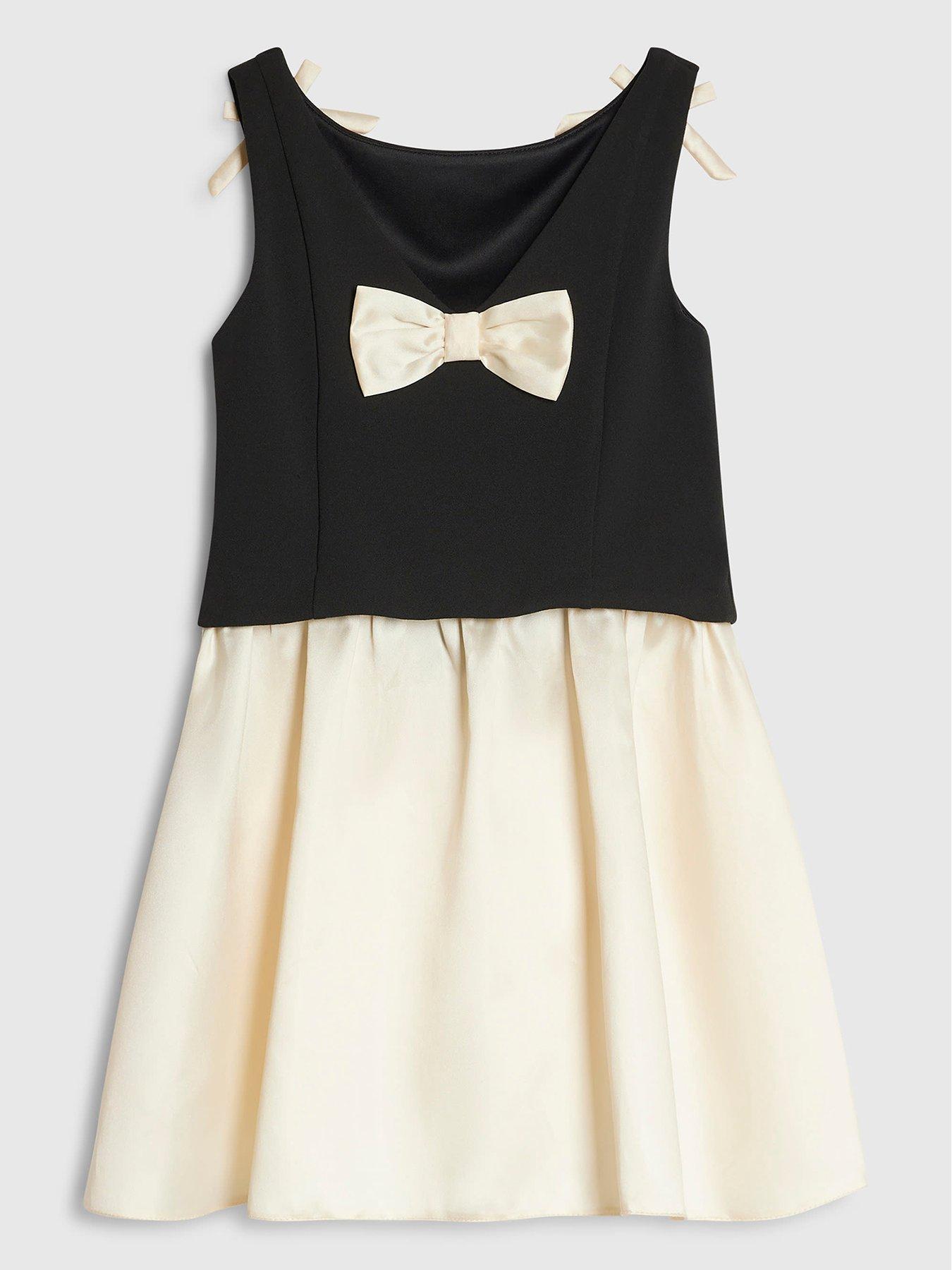 River Island Girls Satin Colour Block Bow Dress - Black