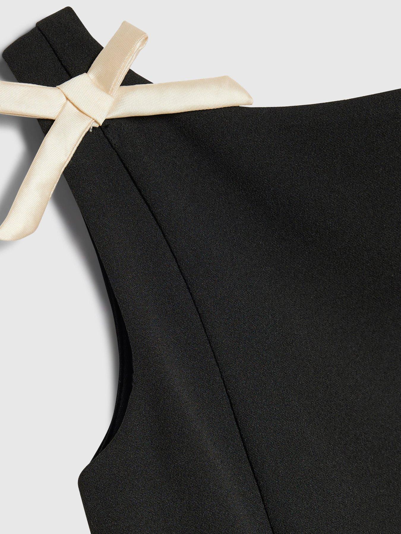 Image 3 of 4 of River Island Girls Satin Colour Block Bow Dress - Black