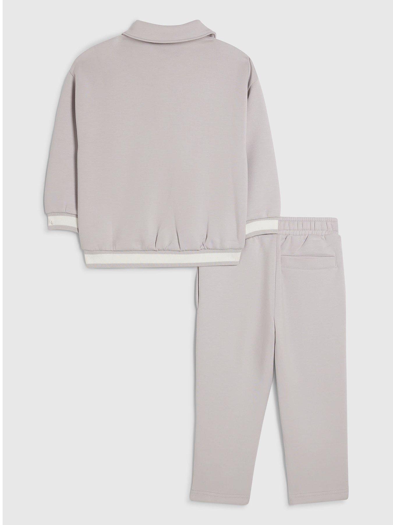 Image 2 of 5 of River Island Mini Boys Zip Neck Monogram 2 Piece Set - Grey