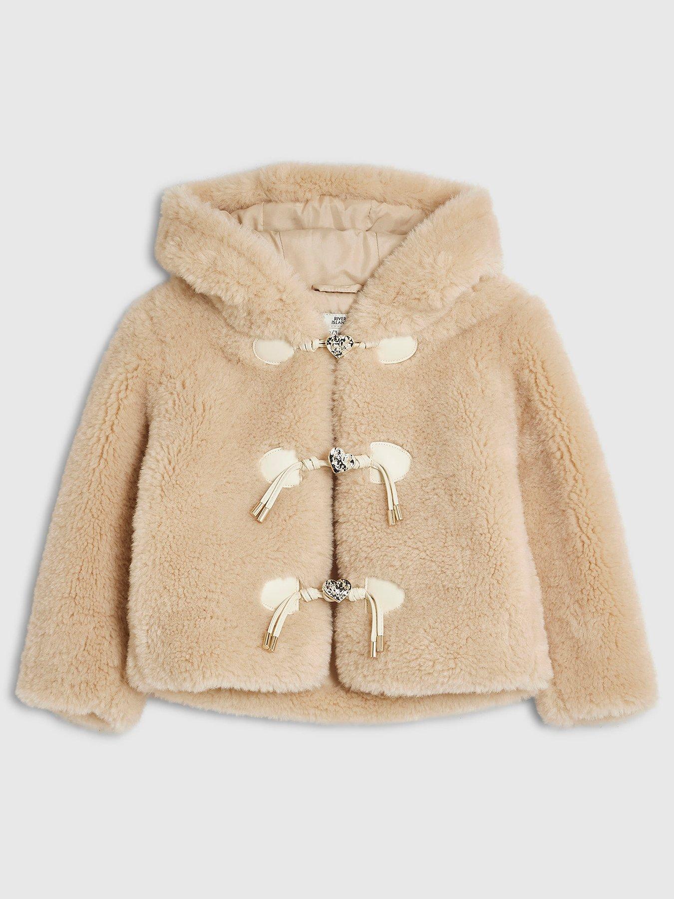 River Island Mini Mini Girls Borg Faux Fur Hooded Coat - Brown