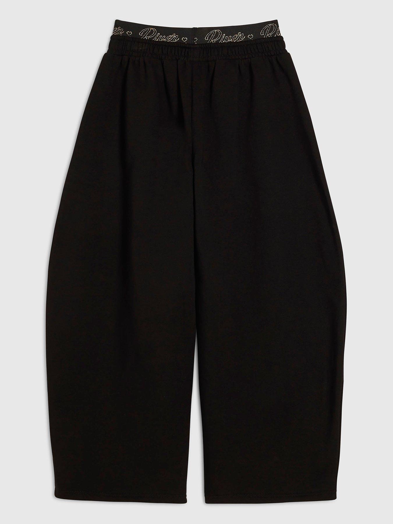 Image 2 of 4 of River Island Girls Ri Script Wide Leg Joggers - Black