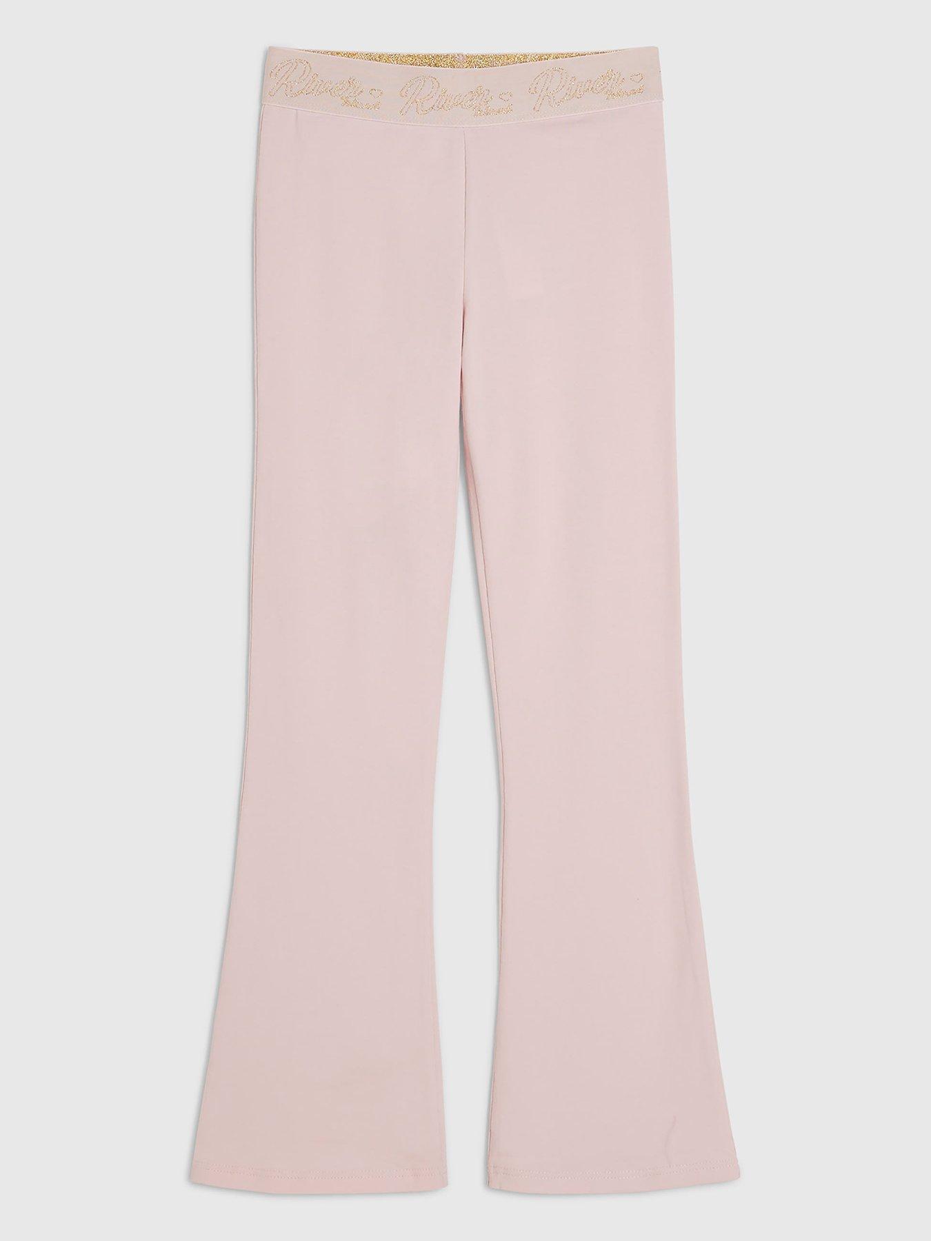 Image 1 of 4 of River Island Girls Scripty Flared Leg Leggings - Pink