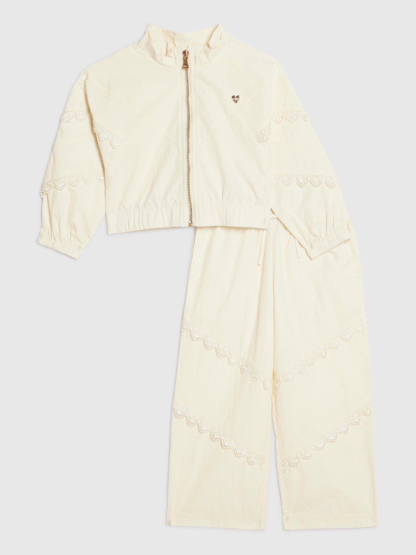 River Island Mini Mini Girls Cream Lace Bomber Tracksuit Set - Cream