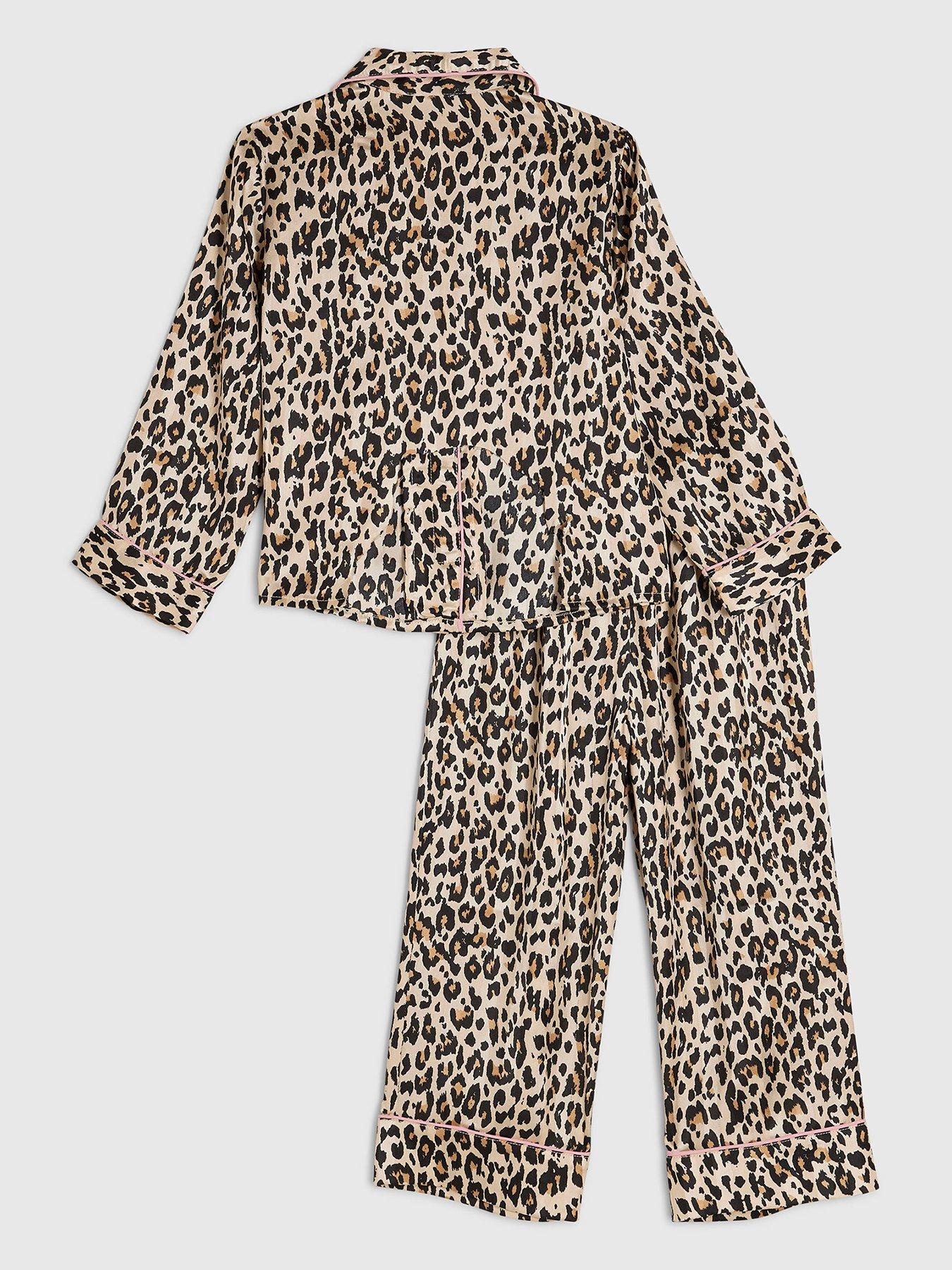 Image 2 of 5 of River Island Mini Girls Leopard Print 3D Bow Pyjamas - Brown