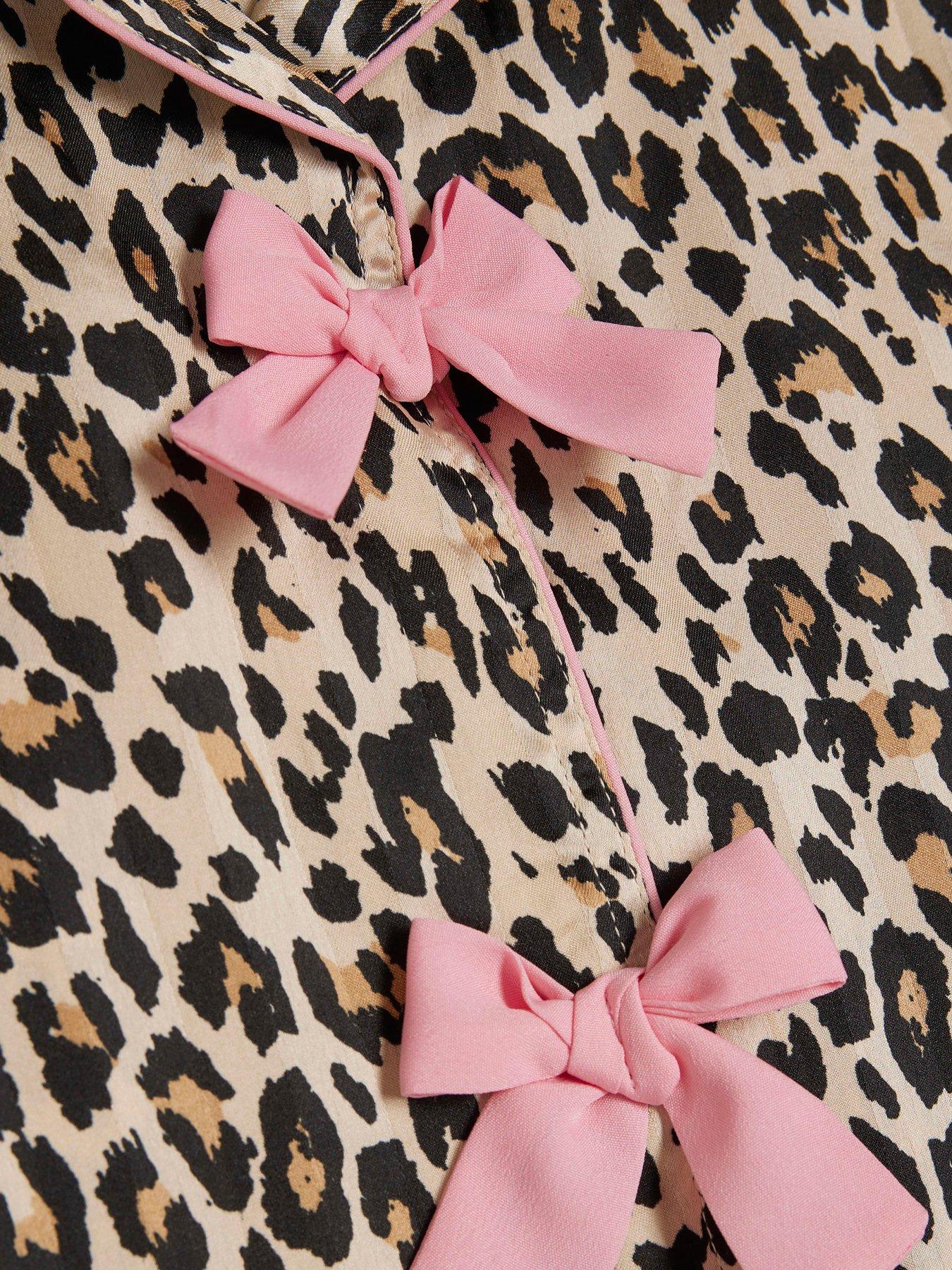Image 5 of 5 of River Island Mini Girls Leopard Print 3D Bow Pyjamas - Brown