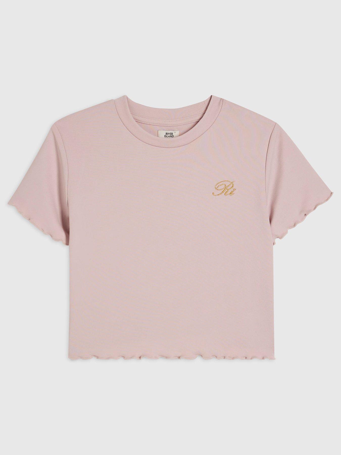 River Island Girls Soft Touch Stretch Lettuce Hem T-Shirt - Pink