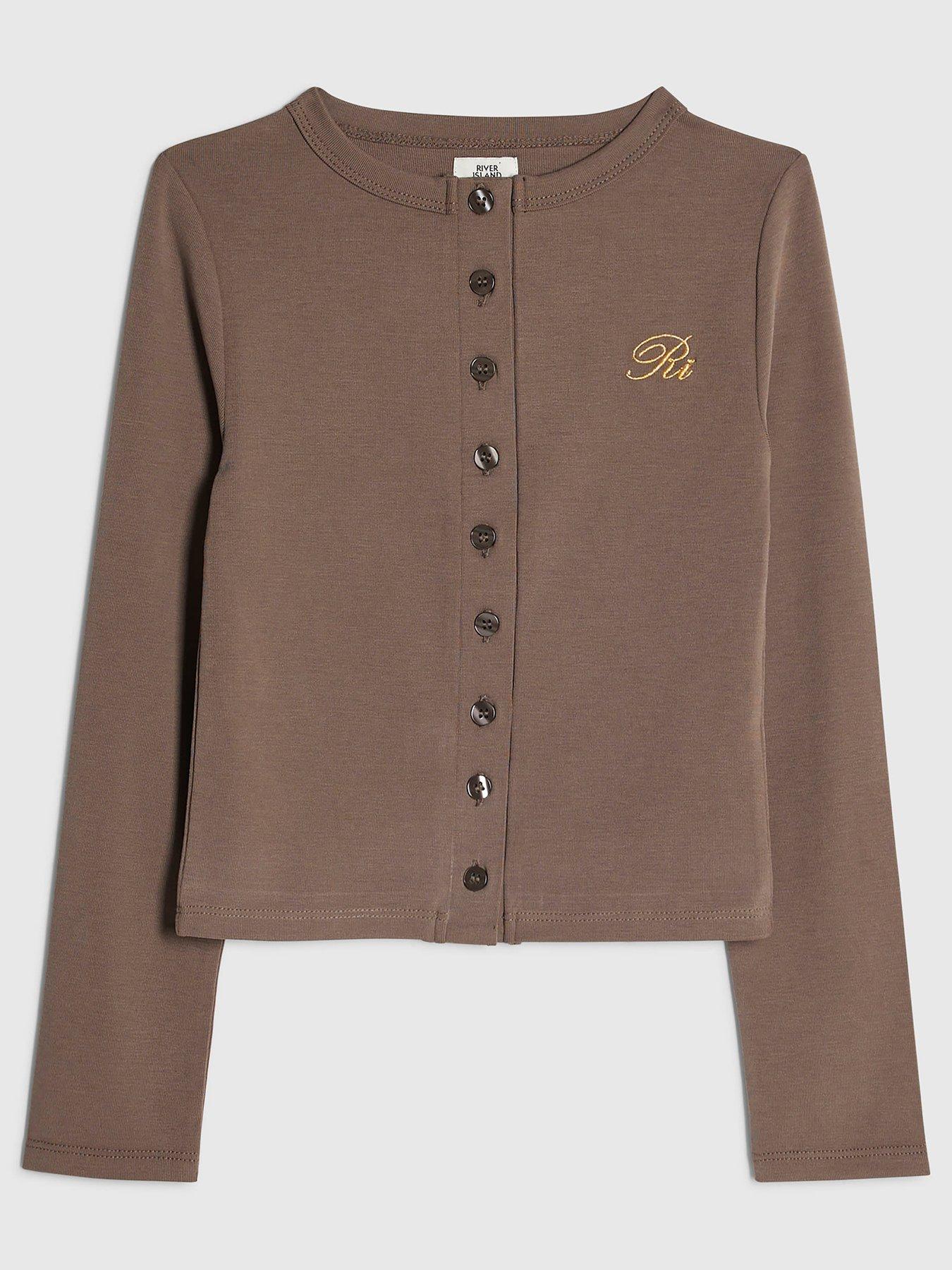 Image 1 of 4 of River Island Girls Soft Touch Cardigan - Brown