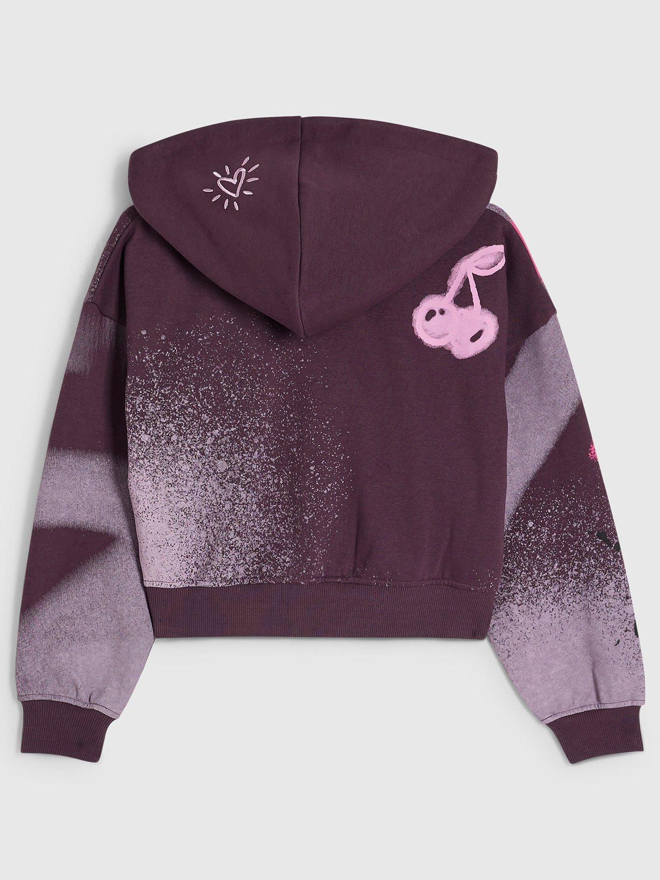 Image 2 of 4 of River Island Girls Graffiti Zip Up Hoodie - Purple