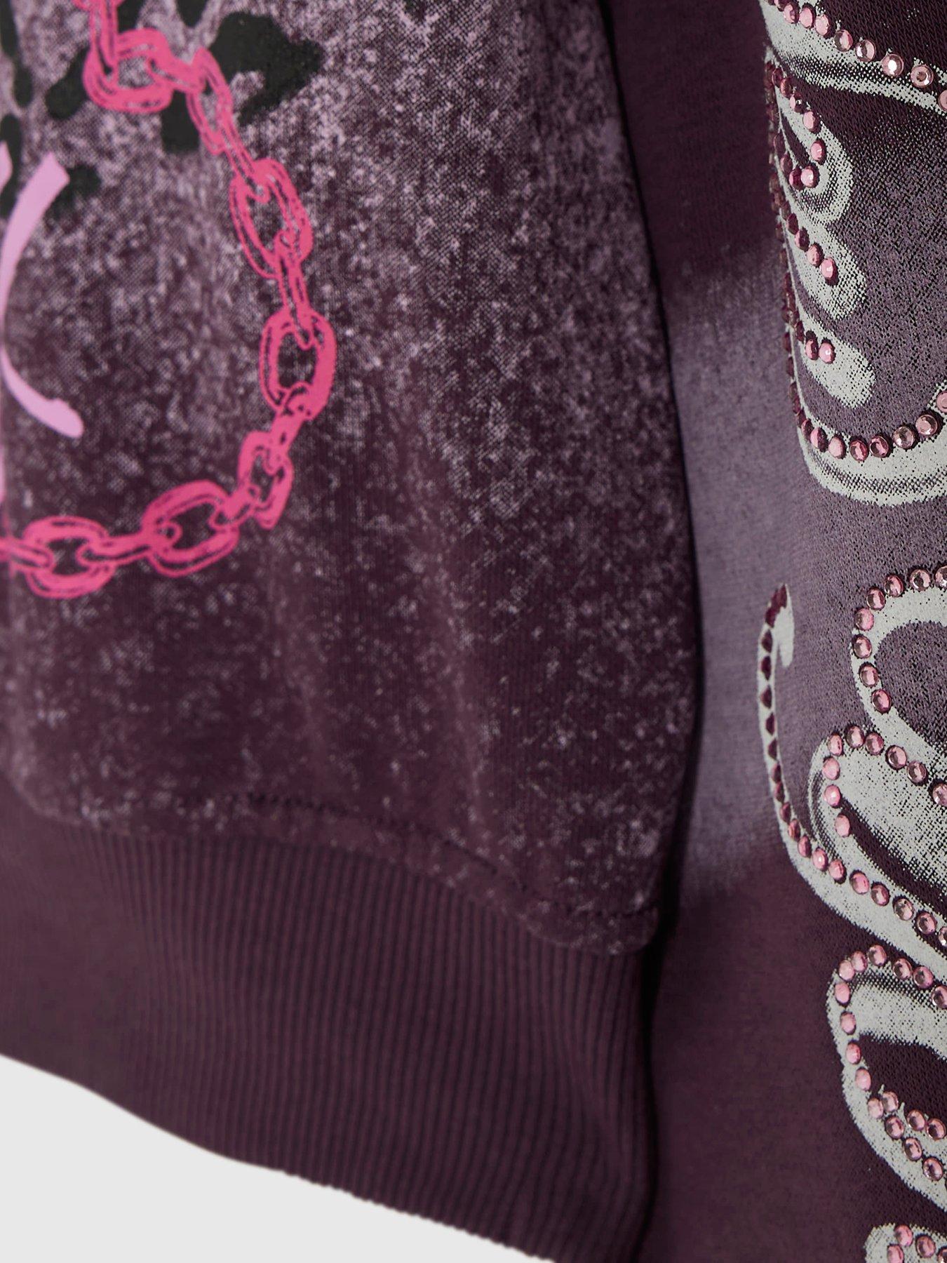 Image 3 of 4 of River Island Girls Graffiti Zip Up Hoodie - Purple