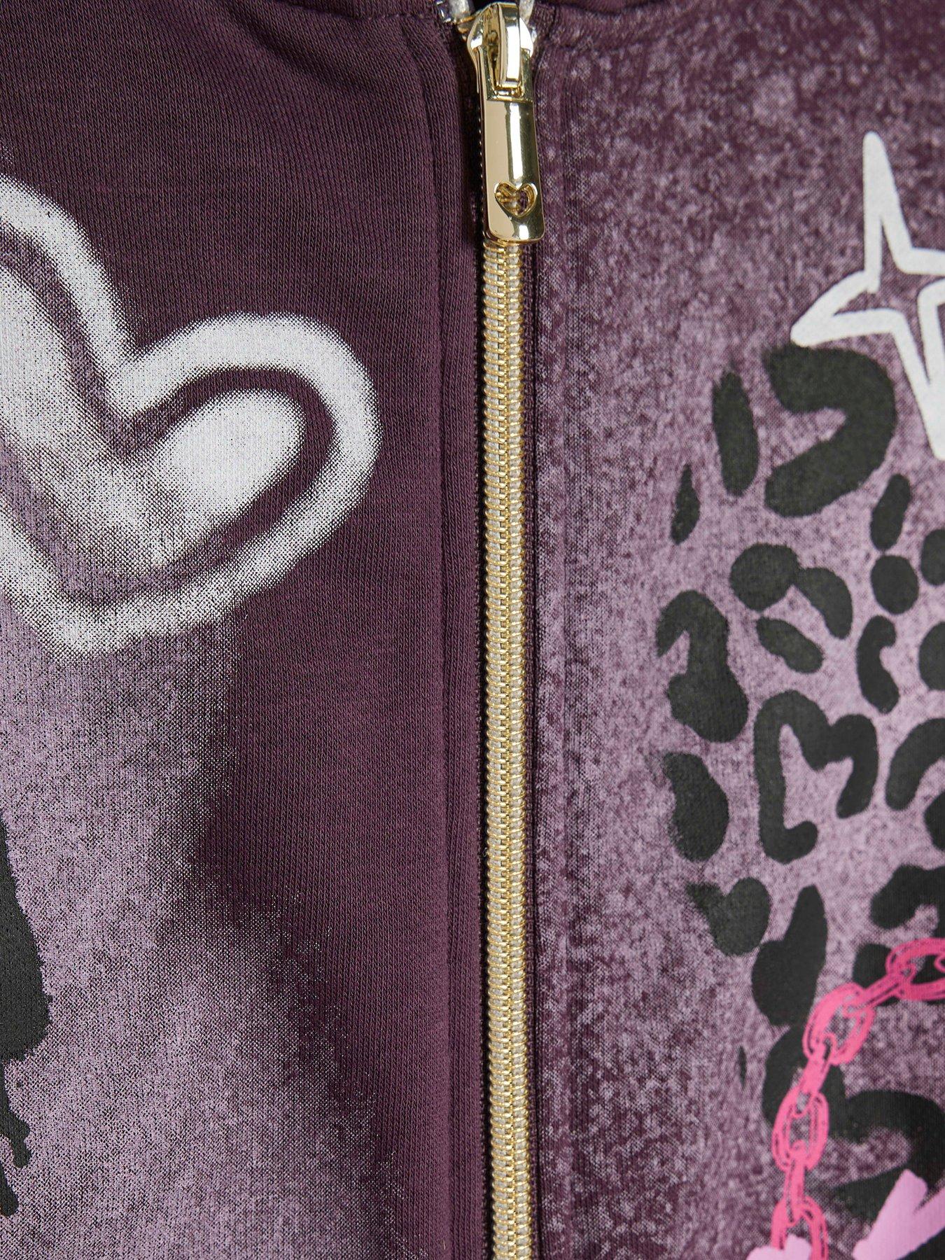 Image 4 of 4 of River Island Girls Graffiti Zip Up Hoodie - Purple