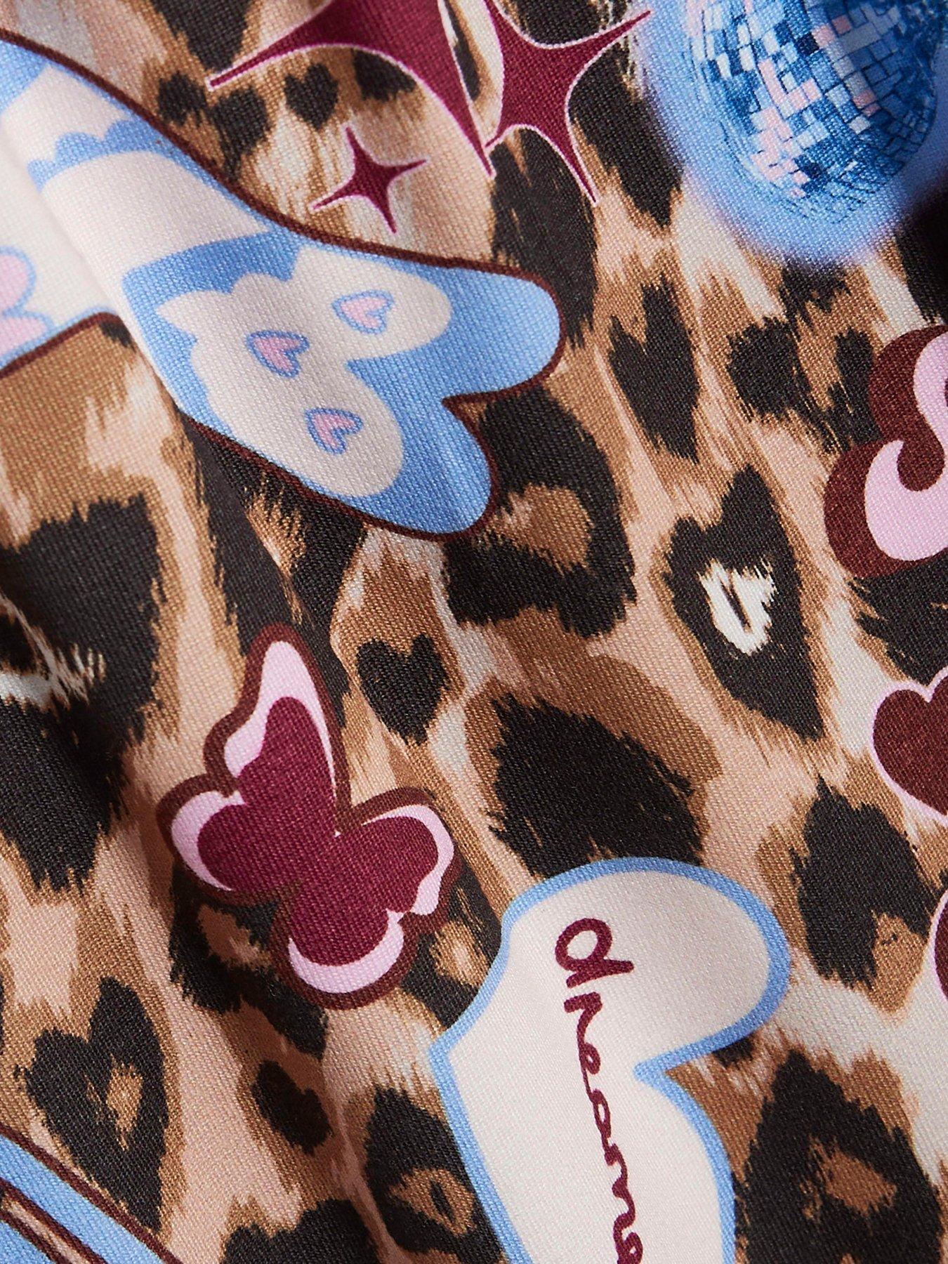 Image 3 of 4 of River Island Girls Leopard Sticker Stretch Pyjamas Set - Brown