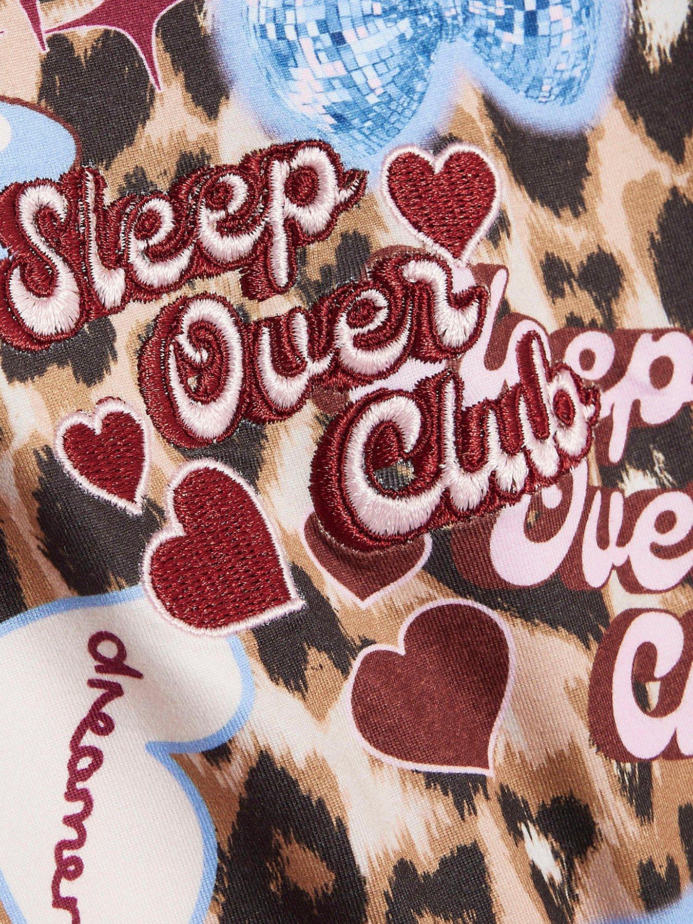 Image 4 of 4 of River Island Girls Leopard Sticker Stretch Pyjamas Set - Brown