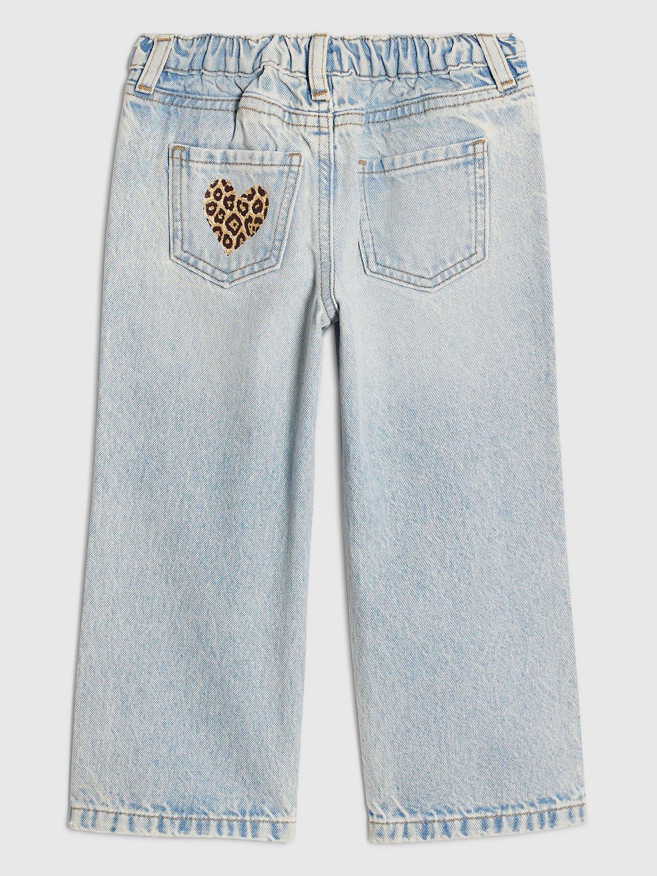 Image 2 of 4 of River Island Mini Girls Graffiti Straight Jeans - Blue