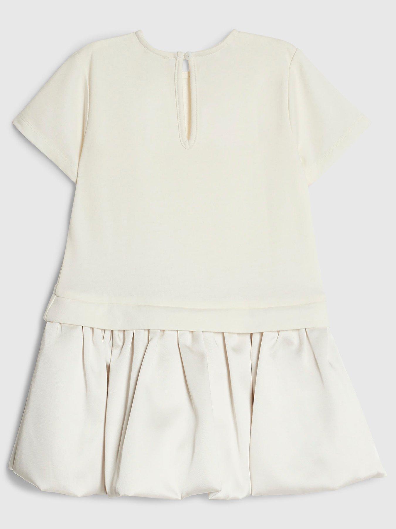 Image 2 of 4 of River Island Mini Mini Girls Bubble Hem Skirt Dress - Cream