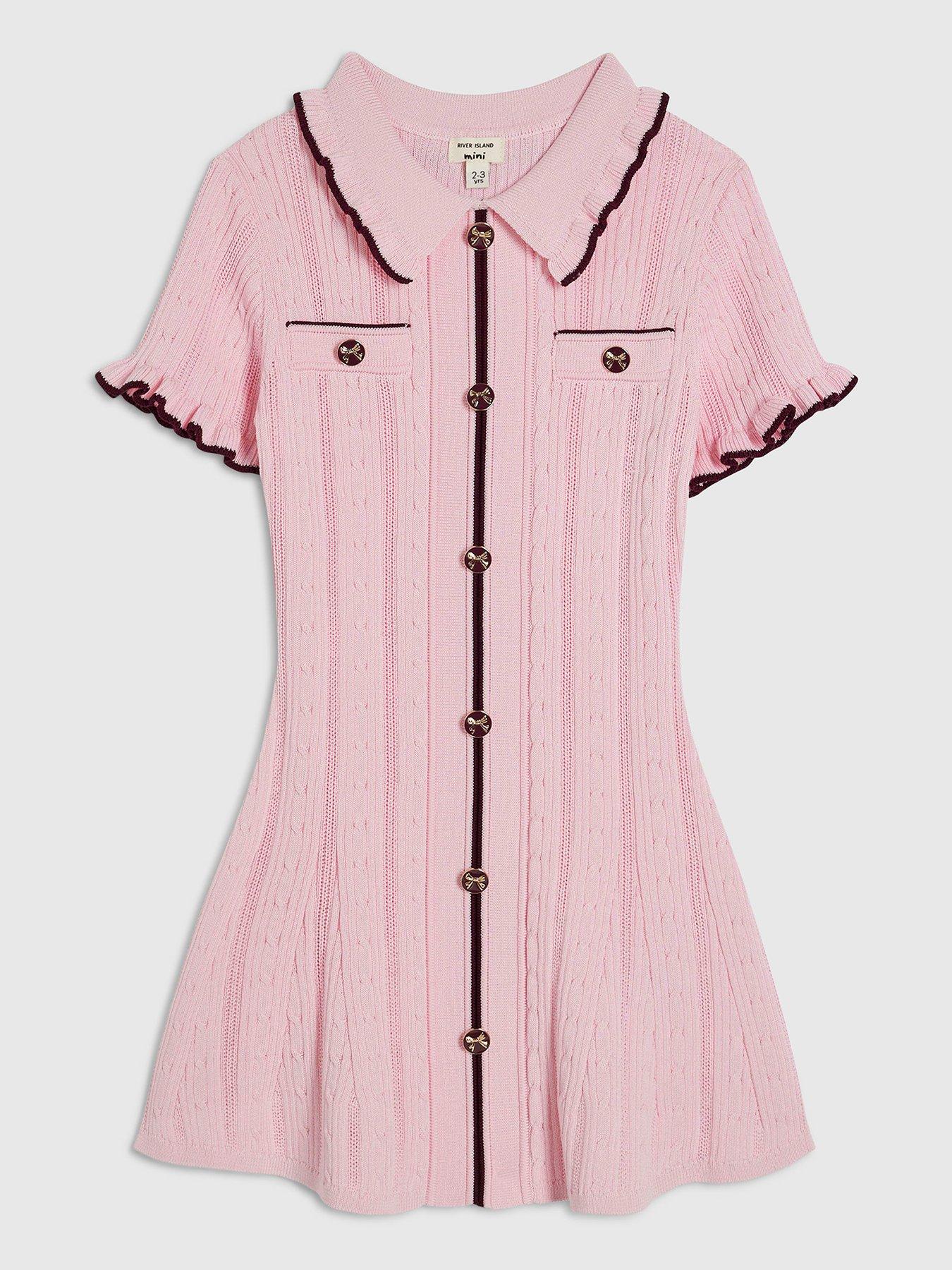 River Island Mini Mini Girls Pink Scallop Knitted Dress - Pink