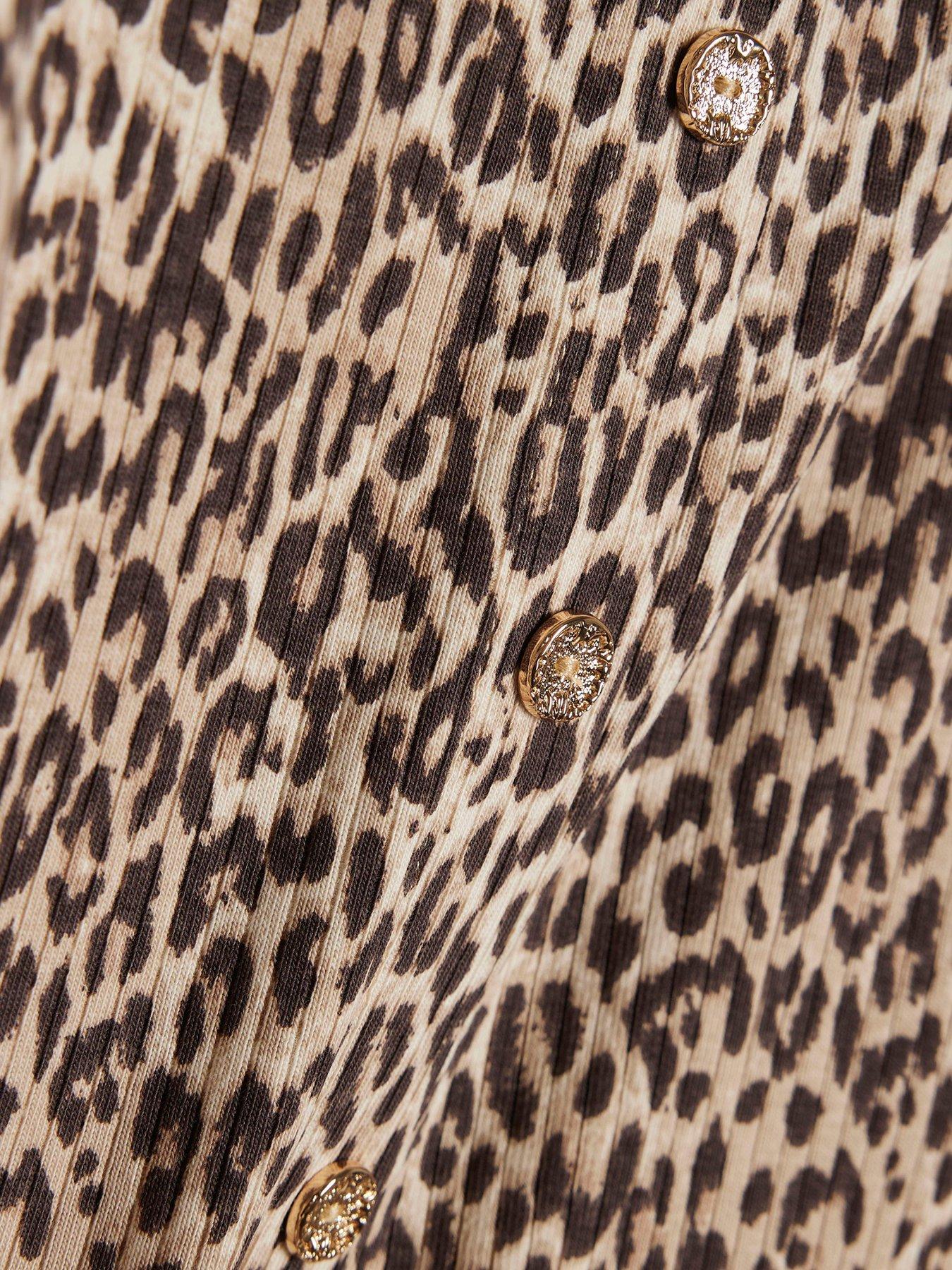 Image 4 of 4 of River Island Mini Mini Girls Leopard Print Cardigan Set - Brown