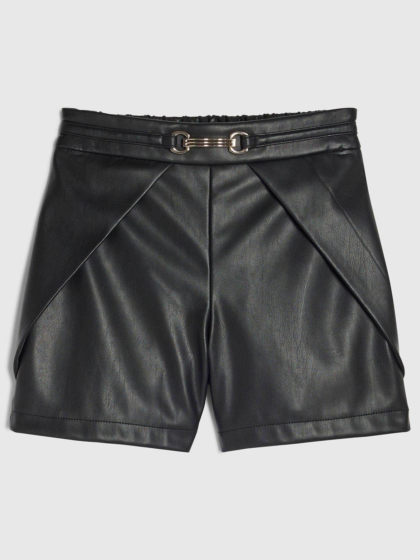 River Island Girls Faux Leather Tulip Pleated Shorts - Black