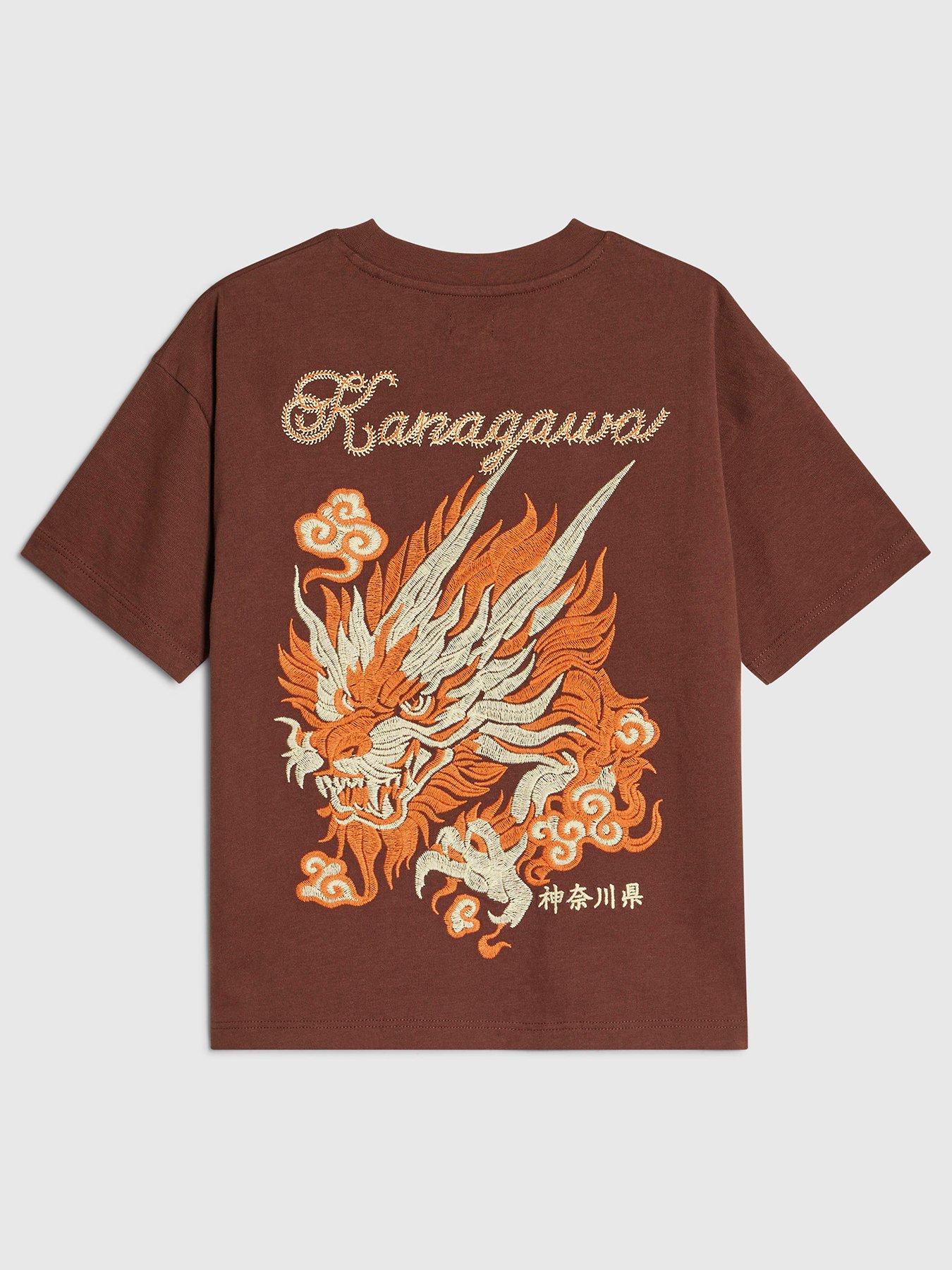 River Island Boys Embroidered Dragon T-Shirt - Brown