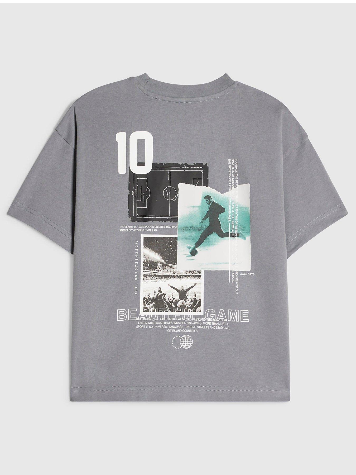 River Island Boys Oversized Football Collage T-Shirt - Blue