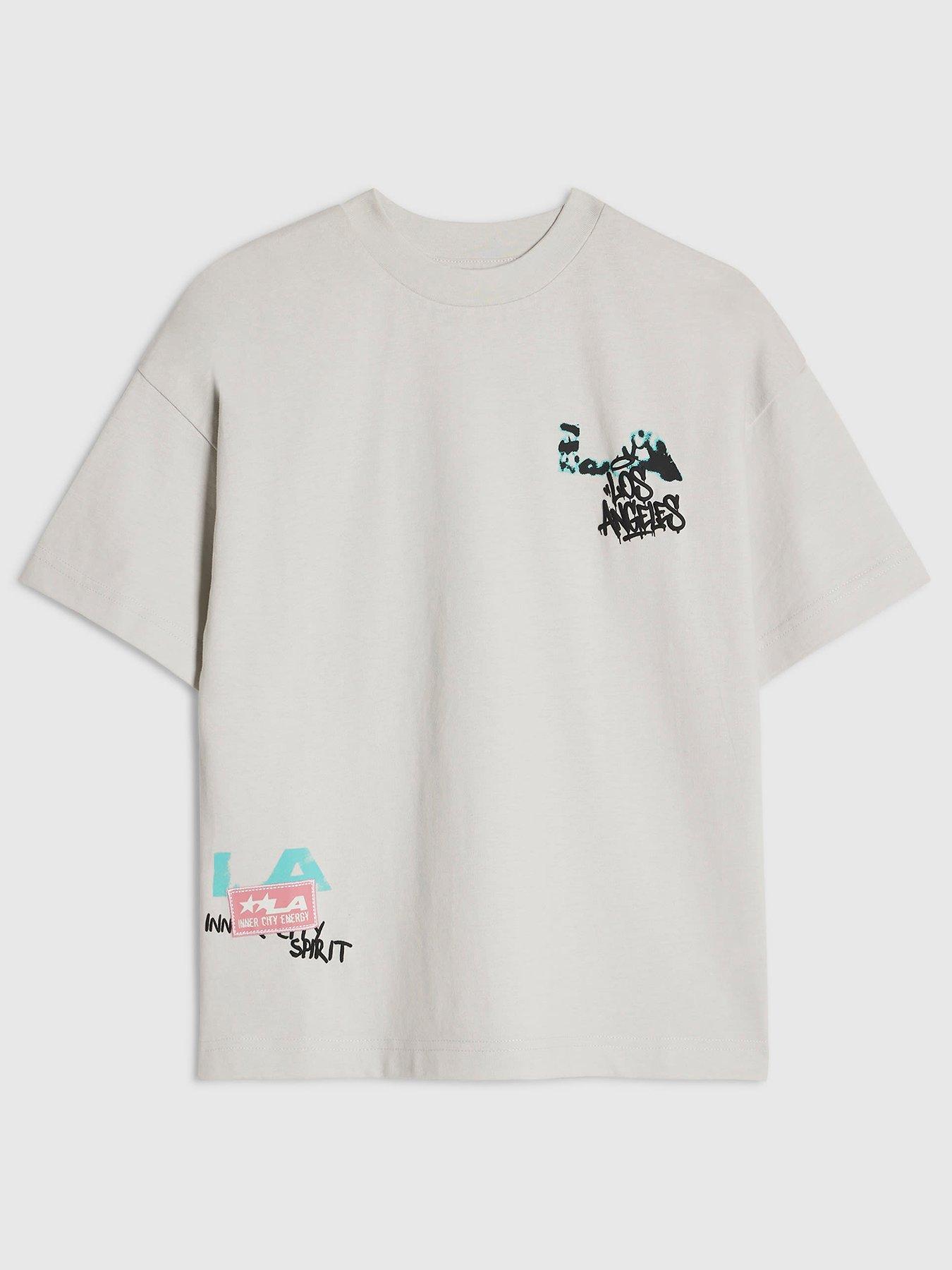 Image 2 of 4 of River Island Boys Oversized Grafitti Graphic T-Shirt - Grey