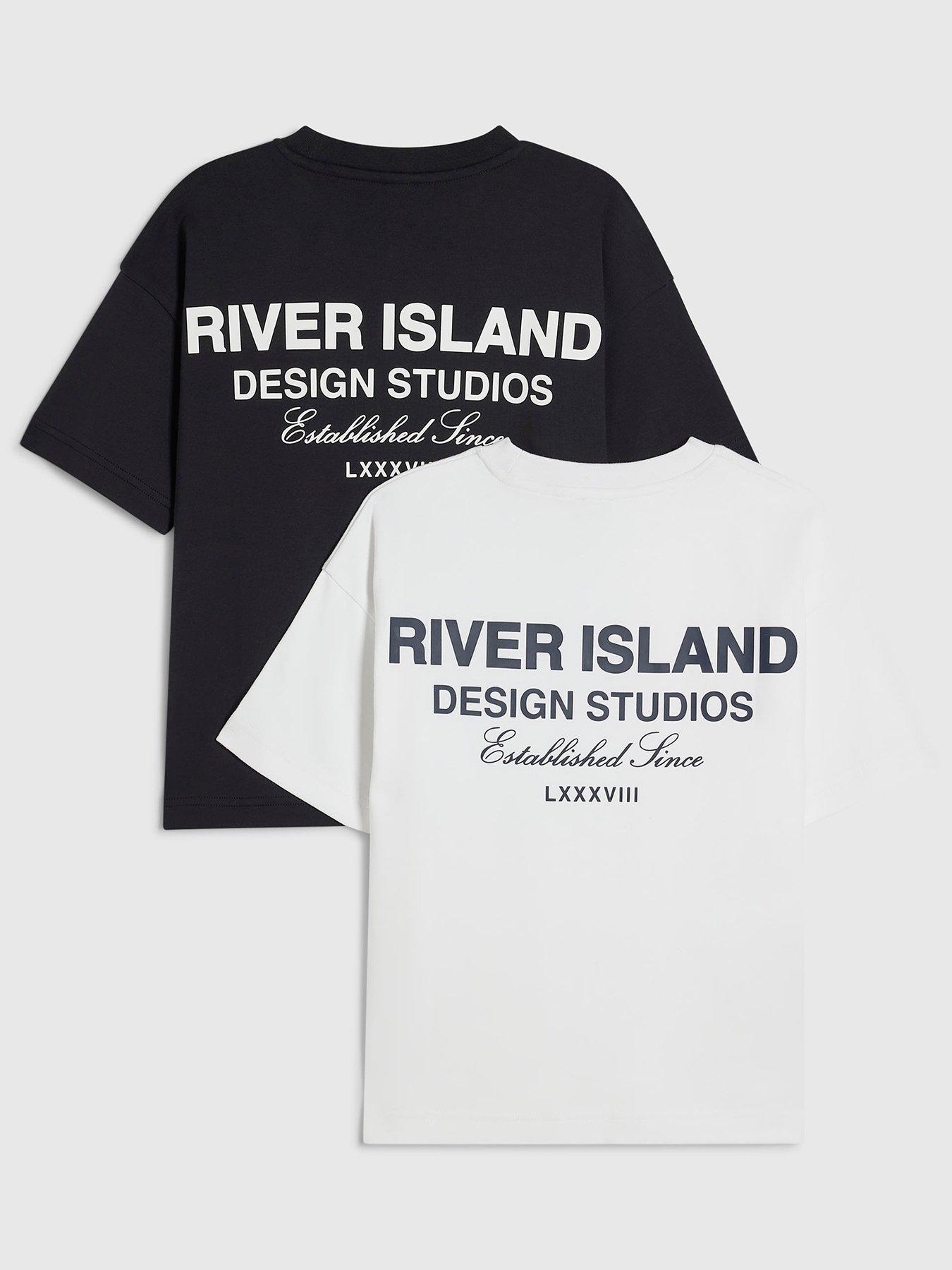 Image 2 of 4 of River Island Boys Ri Branded Pack Of 2 T-shirts - Black