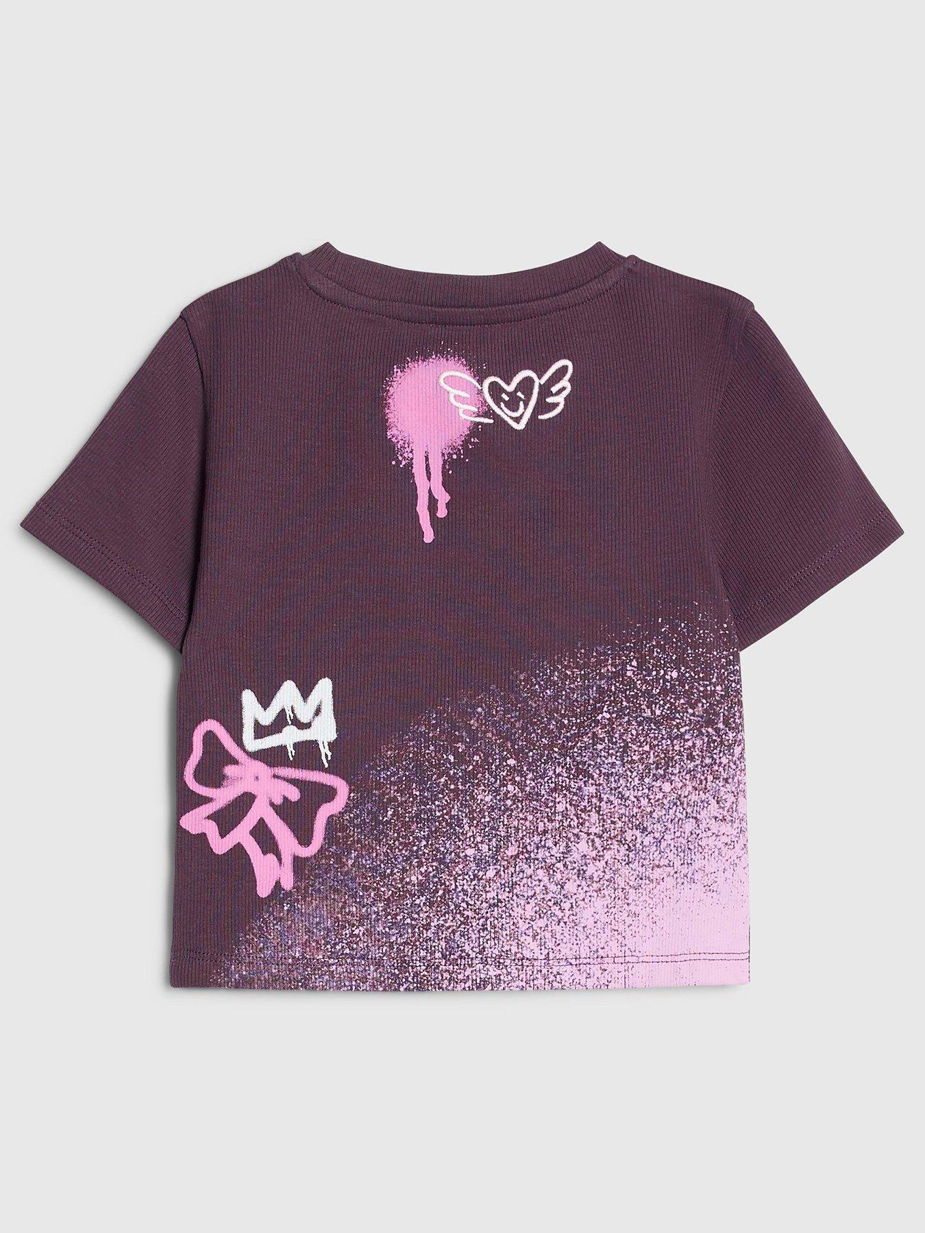 Image 2 of 4 of River Island Girls New York Graffiti Embellished Cotton T-Shirt - Purple