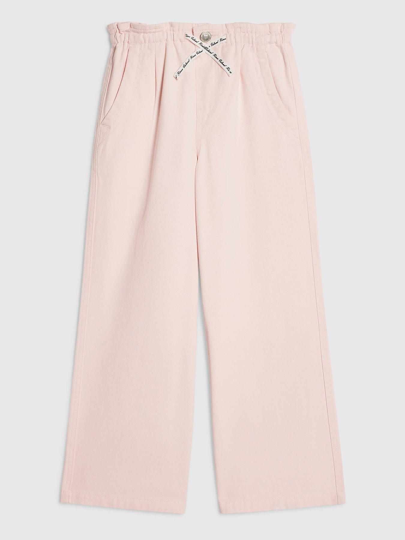 River Island Girls Pink Drawstring Wide Leg Jeans - Pink