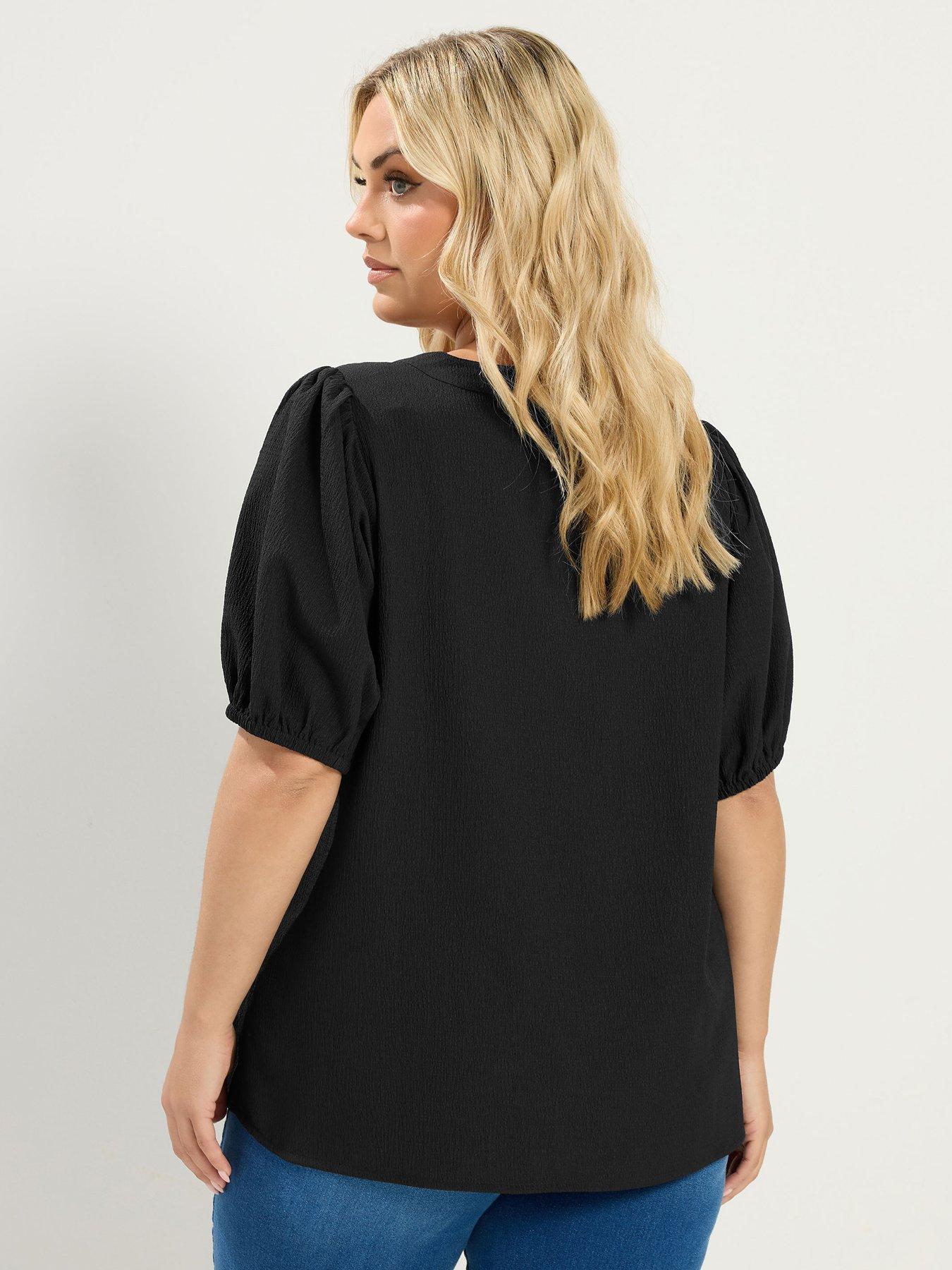 Image 2 of 4 of Yours Curve Button Texture Short Sleeve Blouse - Black