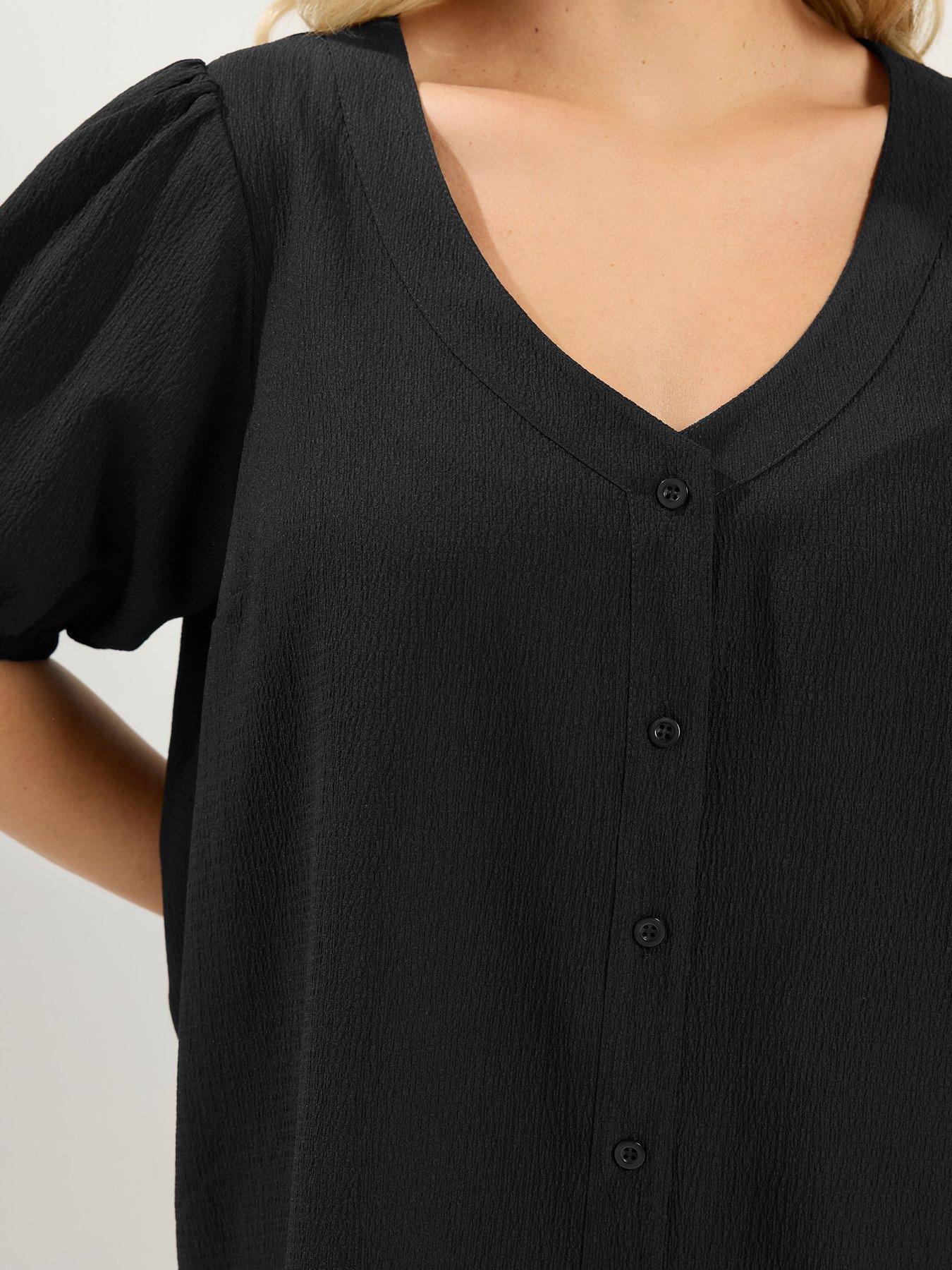 Image 4 of 4 of Yours Curve Button Texture Short Sleeve Blouse - Black