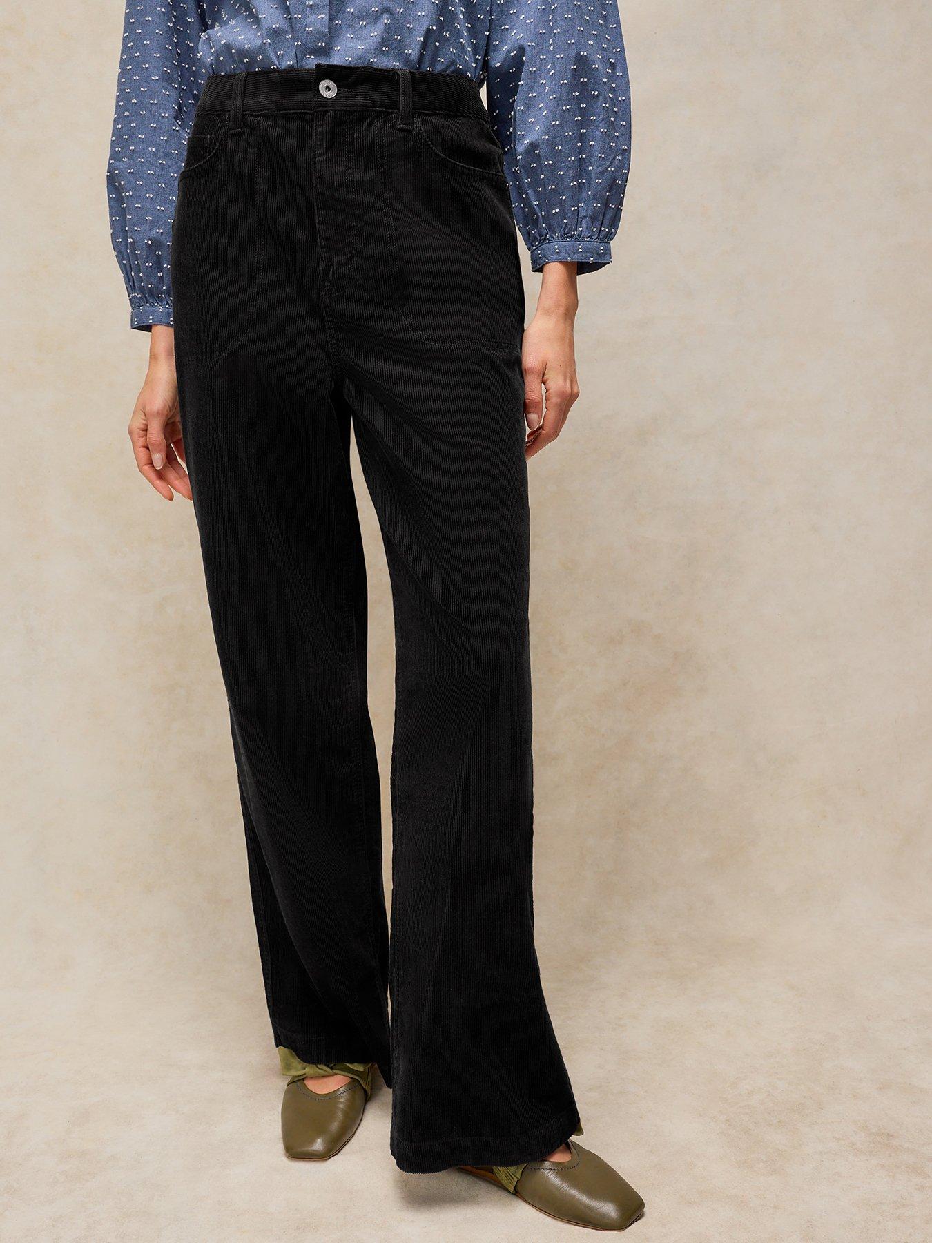 Image 1 of 5 of White Stuff Womens Tia Wide Leg Mid Rise Cord Trousers - Black