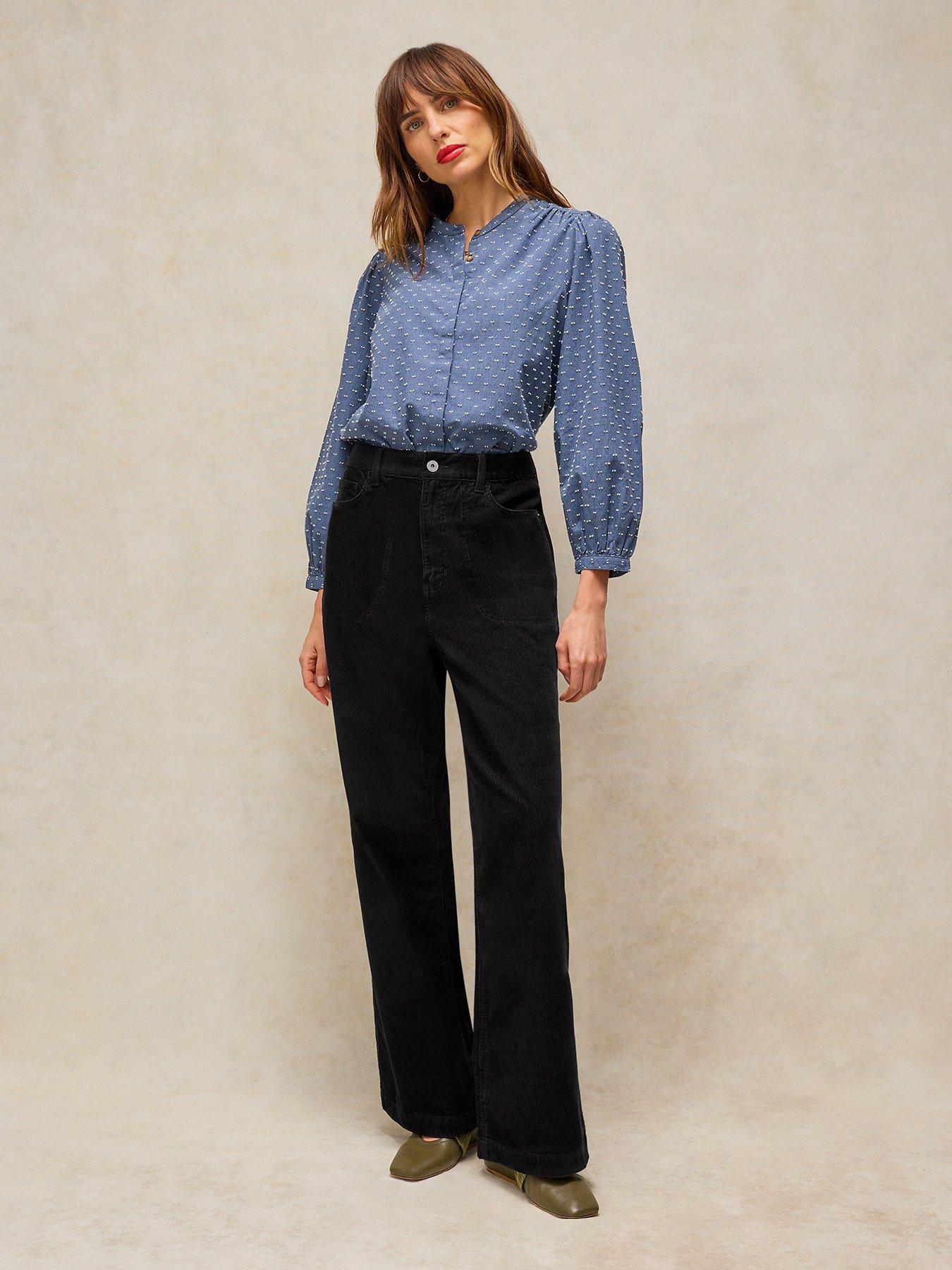 Image 3 of 5 of White Stuff Womens Tia Wide Leg Mid Rise Cord Trousers - Black